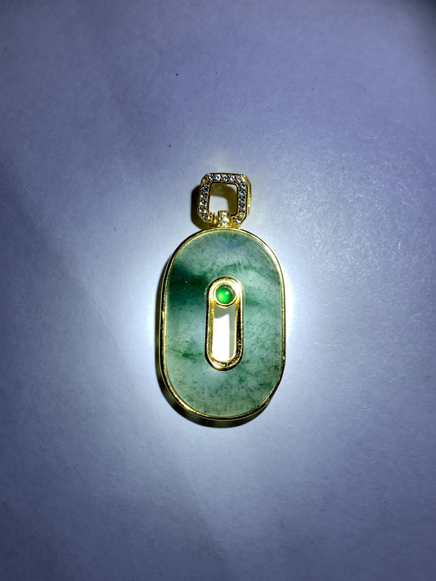Natural Grade A Guatemalan Icy Highly Translucent Green Marbled Jade Jadeite Oval Donut Pendant Sterling Silver 2g 天然高冰危飘花翡翠椭圆平安扣镶嵌吊坠 TYK165