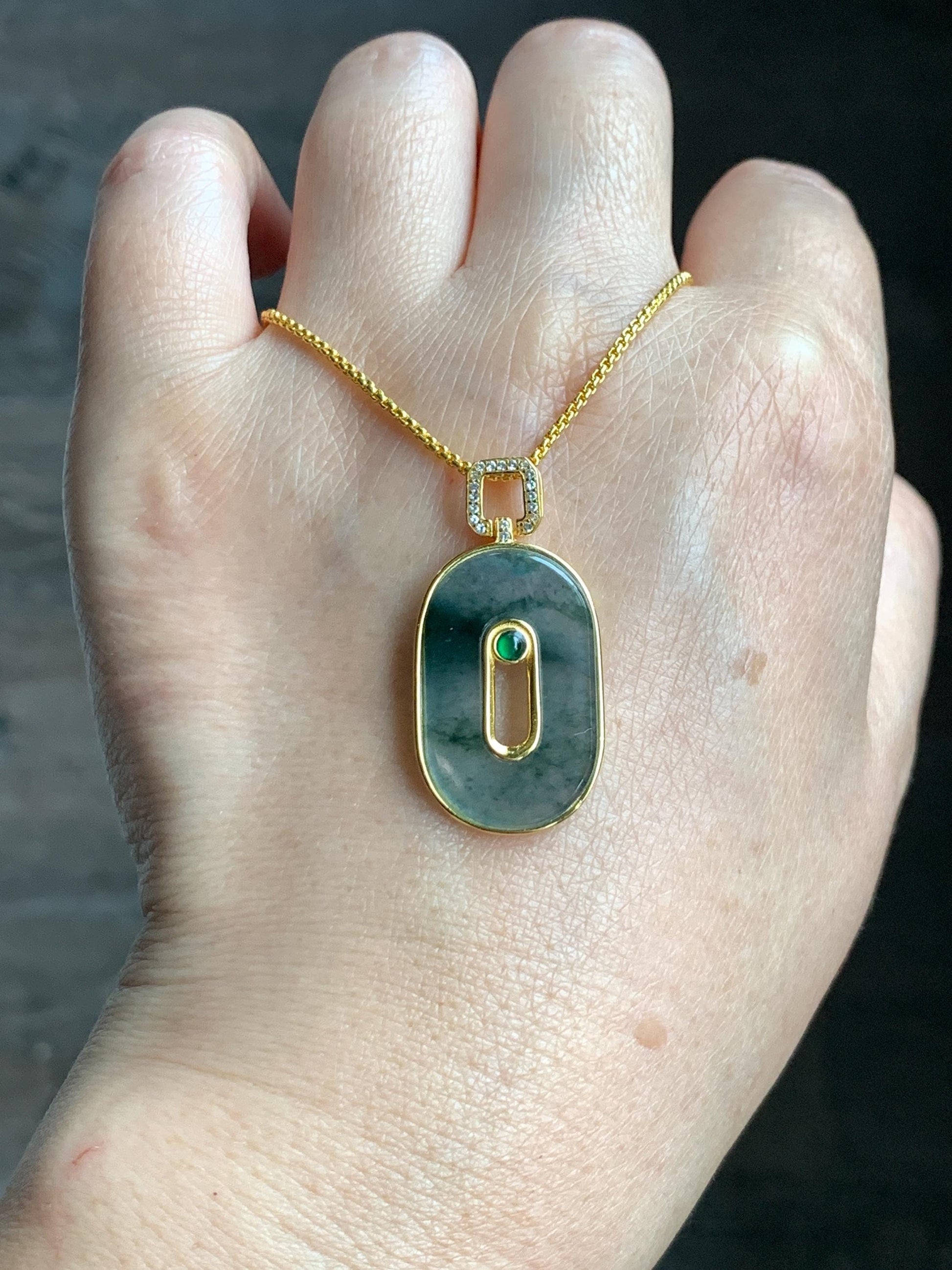 Natural Grade A Guatemalan Icy Highly Translucent Green Marbled Jade Jadeite Oval Donut Pendant Sterling Silver 2g 天然高冰危飘花翡翠椭圆平安扣镶嵌吊坠 TYK165