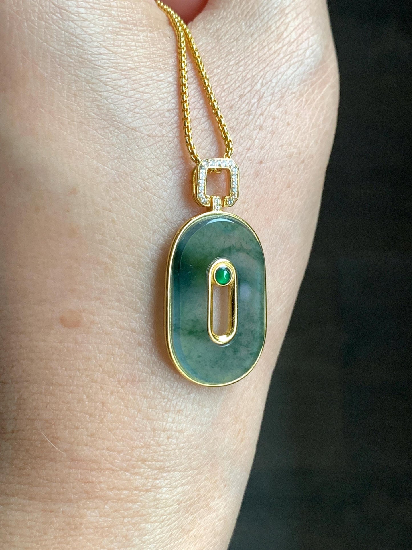 Natural Grade A Guatemalan Icy Highly Translucent Green Marbled Jade Jadeite Oval Donut Pendant Sterling Silver 2g 天然高冰危飘花翡翠椭圆平安扣镶嵌吊坠 TYK165