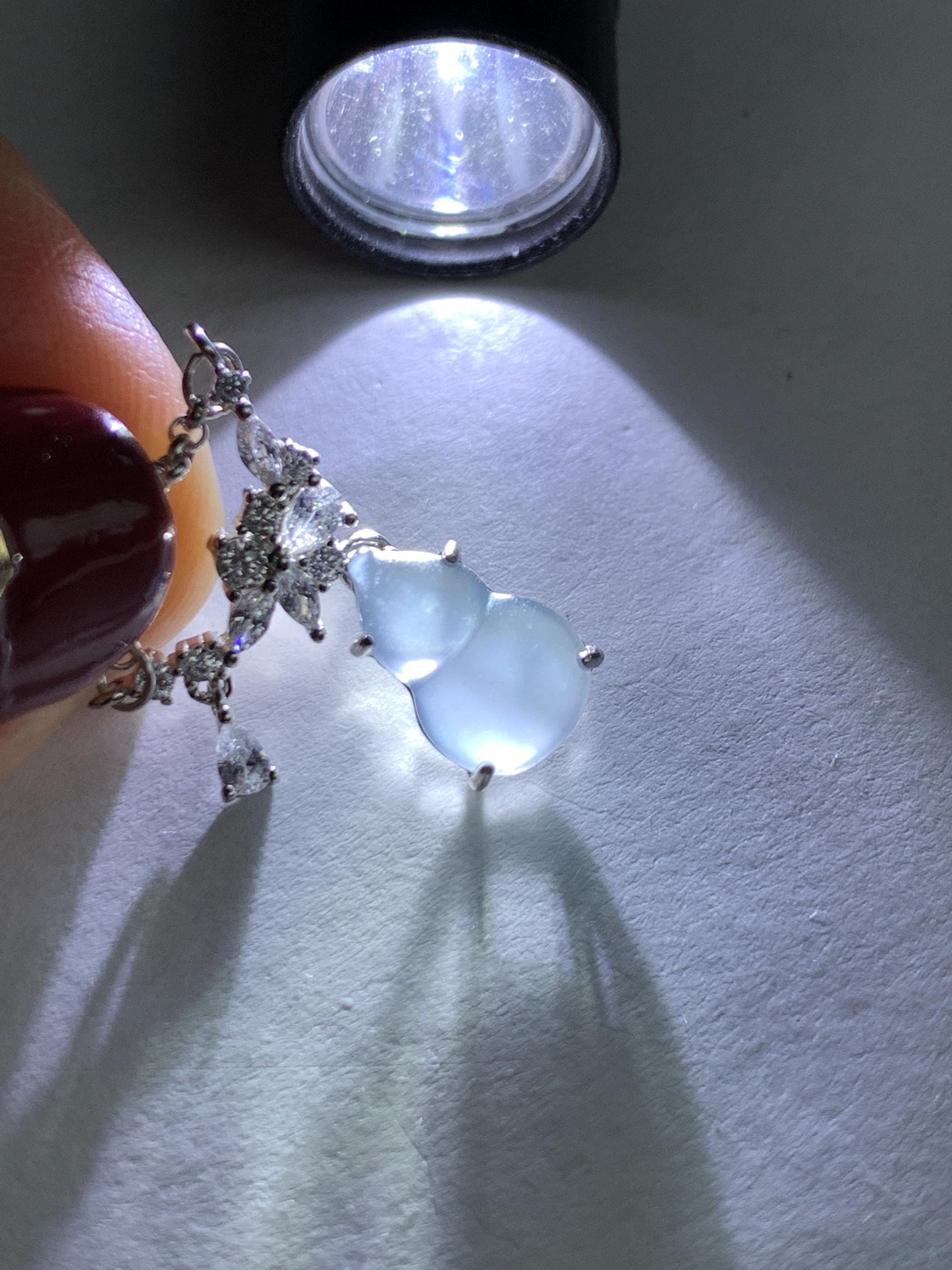 Natural Grade A Guatemalan Icy Translucent Purplish Blue Jade Jadeite Gourd Hulu Necklace Sterling Silver 16”-18.25” 3g 天然冰危蓝翡翠葫芦锁骨链 XZG165