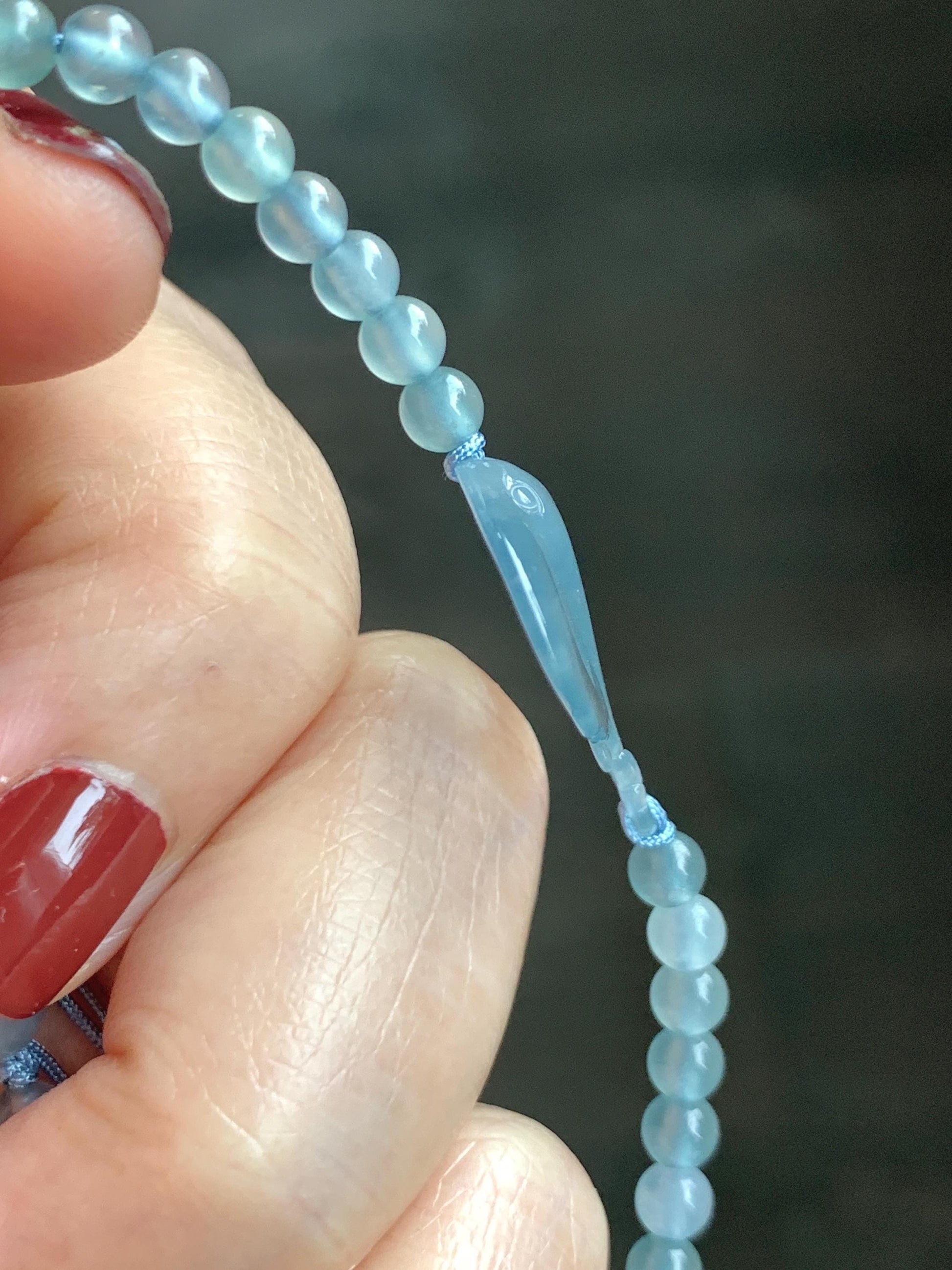 Natural Grade A Guatemalan Icy Highly Translucent Pastel Dusty Blue Jade Jadeite Carved Stingray Beaded Bracelet 7” 3g 天然冰胶淡蓝翡翠珠魟鱼手串 SRC230