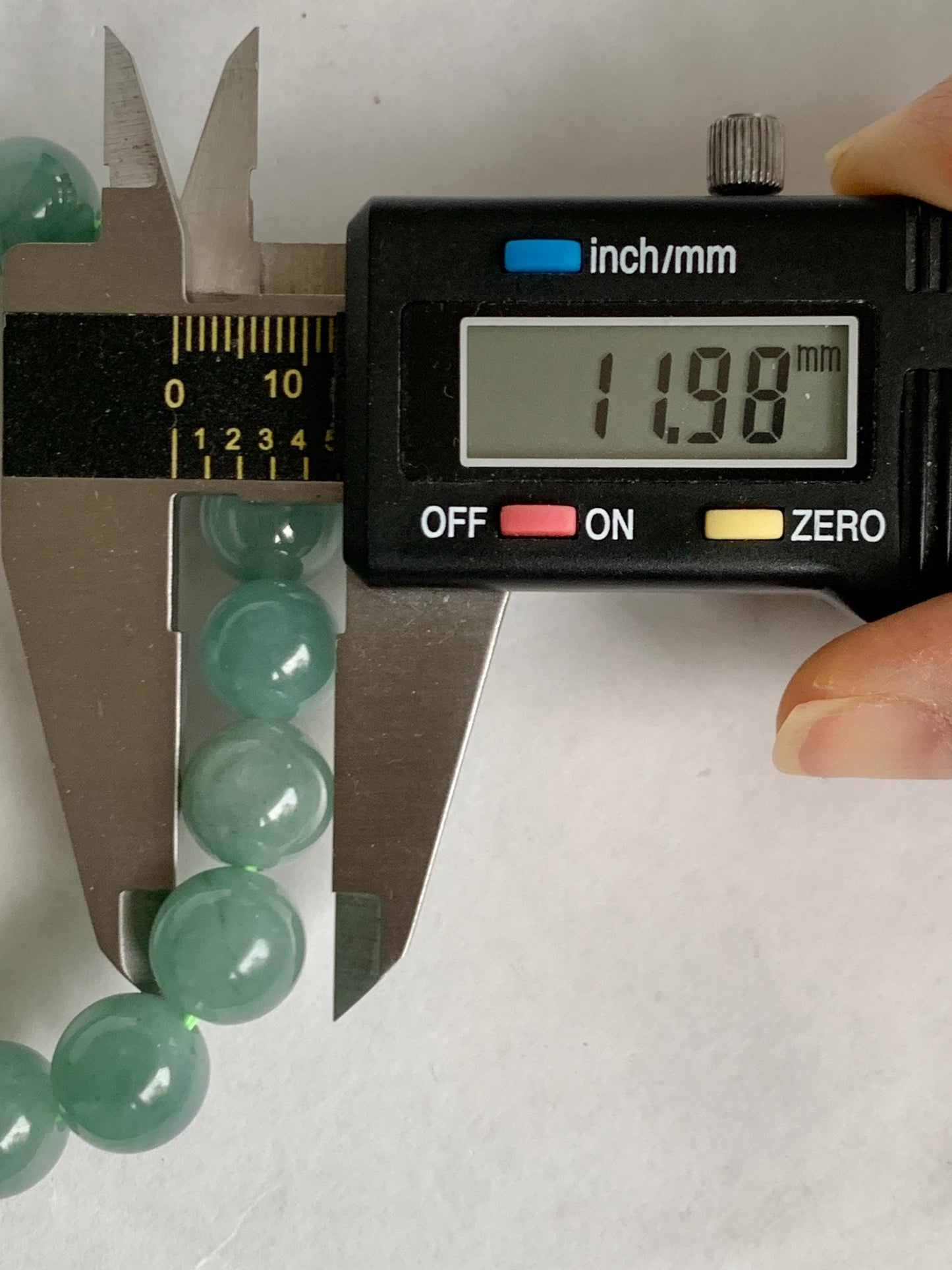 Natural Grade A Guatemalan Icy Translucent Light Teal Green Jade Jadeite Large Beads Beaded Bracelet 11.9mm 7.5” 49g 天然冰危浅蓝绿翡翠圆珠手串 WDQ550B