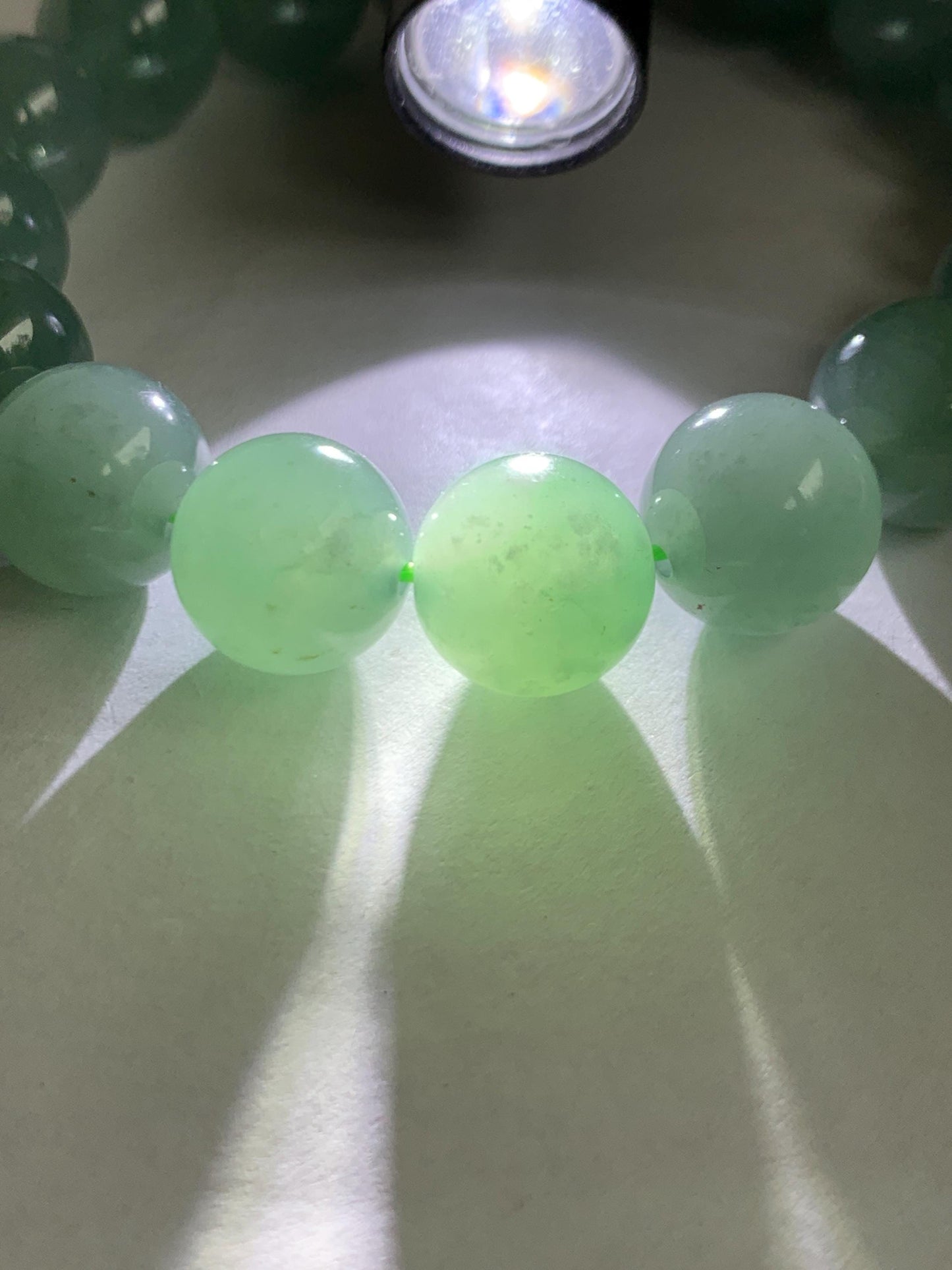 Natural Grade A Guatemalan Icy Translucent Light Teal Green Jade Jadeite Large Beads Beaded Bracelet 11.9mm 7.5” 49g 天然冰危浅蓝绿翡翠圆珠手串 WDQ550A