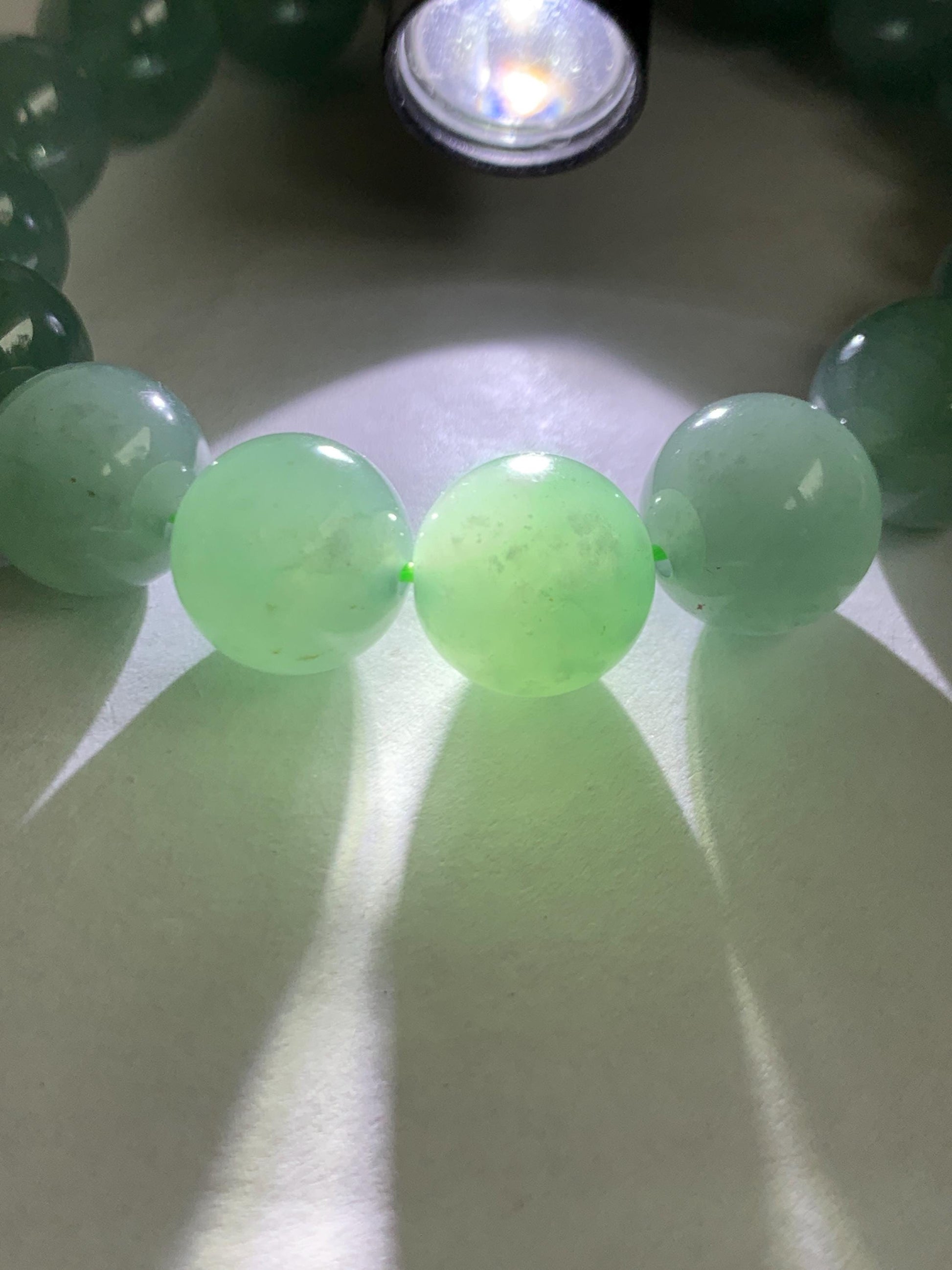 Natural Grade A Guatemalan Icy Translucent Light Teal Green Jade Jadeite Large Beads Beaded Bracelet 11.9mm 7.5” 49g 天然冰危浅蓝绿翡翠圆珠手串 WDQ550A
