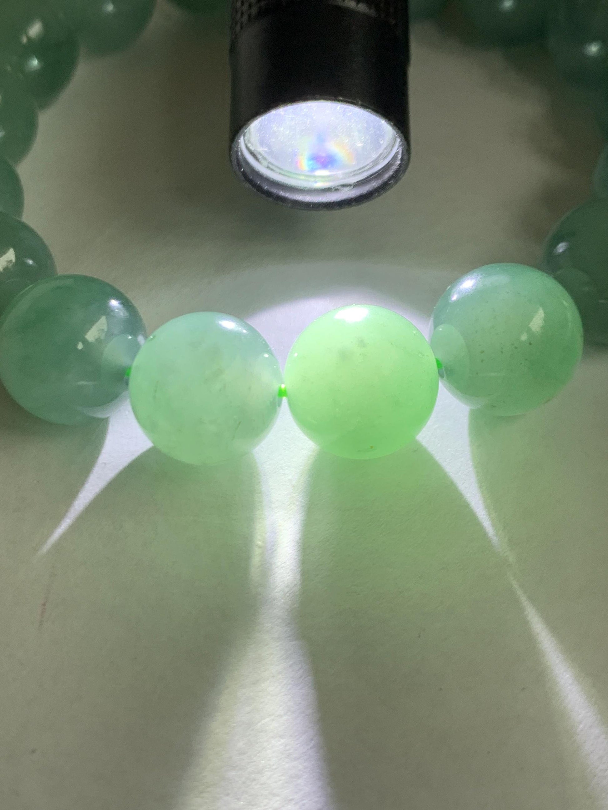 Natural Grade A Guatemalan Icy Translucent Light Teal Green Jade Jadeite Large Beads Beaded Bracelet 11.9mm 7.5” 49g 天然冰危浅蓝绿翡翠圆珠手串 WDQ550A