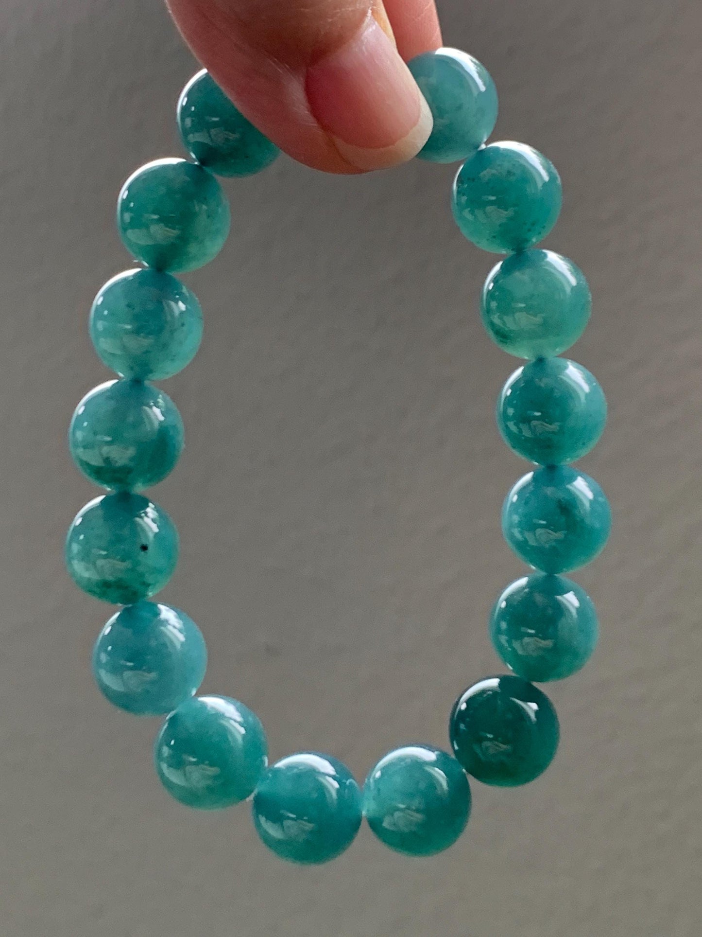 Natural Grade A Guatemalan Icy Translucent Dark Teal Green Jade Jadeite Large Beads Beaded Bracelet 11.9mm 7.5” 49g 天然冰危深蓝绿翡翠圆珠手串 SWL498A