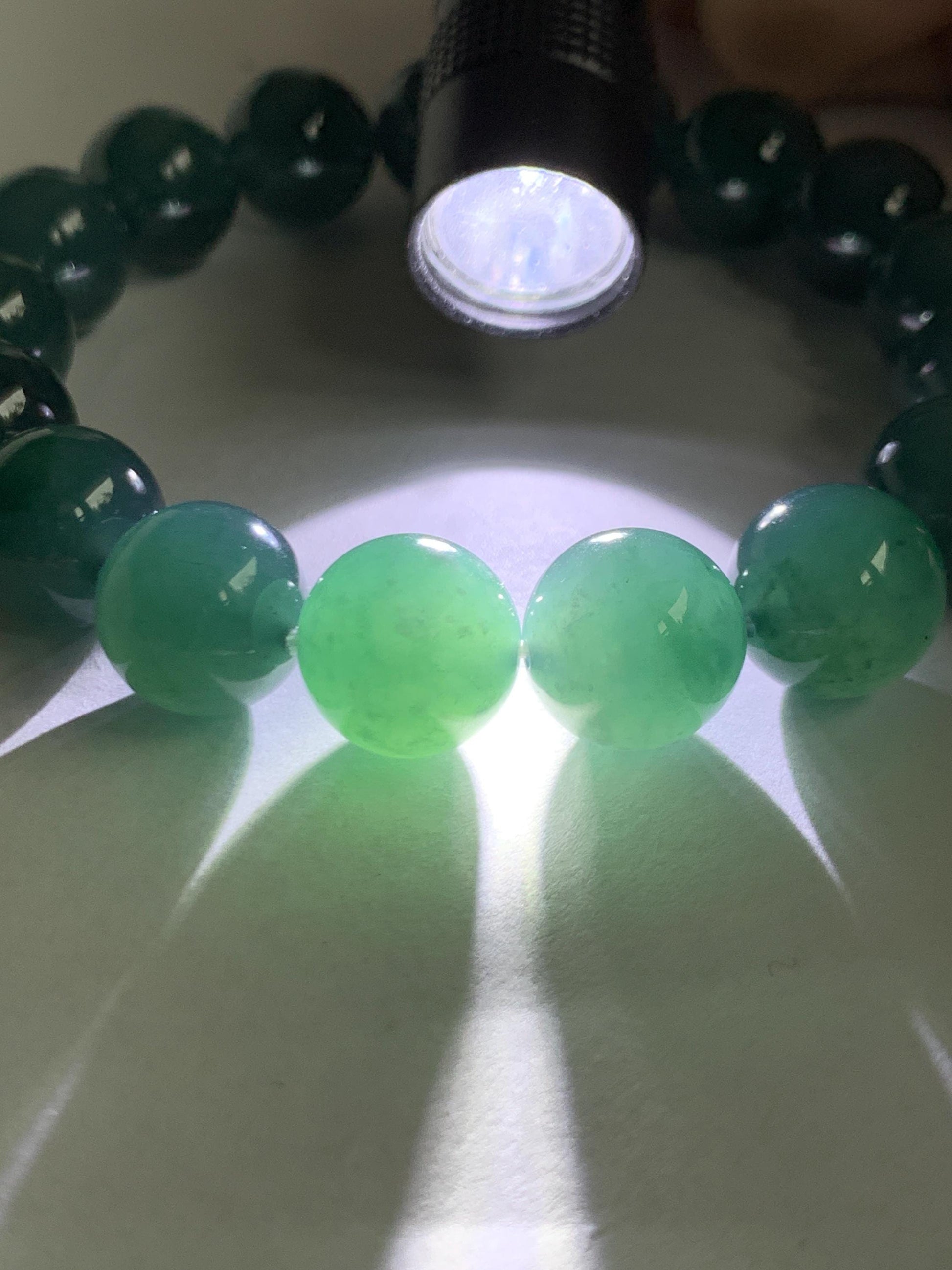 Natural Grade A Guatemalan Icy Translucent Dark Teal Green Jade Jadeite Large Beads Beaded Bracelet 11.9mm 7.5” 49g 天然冰危深蓝绿翡翠圆珠手串 SWL498A