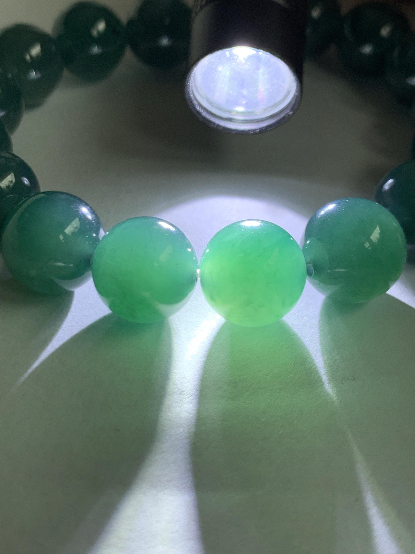Natural Grade A Guatemalan Icy Translucent Dark Teal Green Jade Jadeite Large Beads Beaded Bracelet 11.9mm 7.5” 49g 天然冰危深蓝绿翡翠圆珠手串 SWL498B