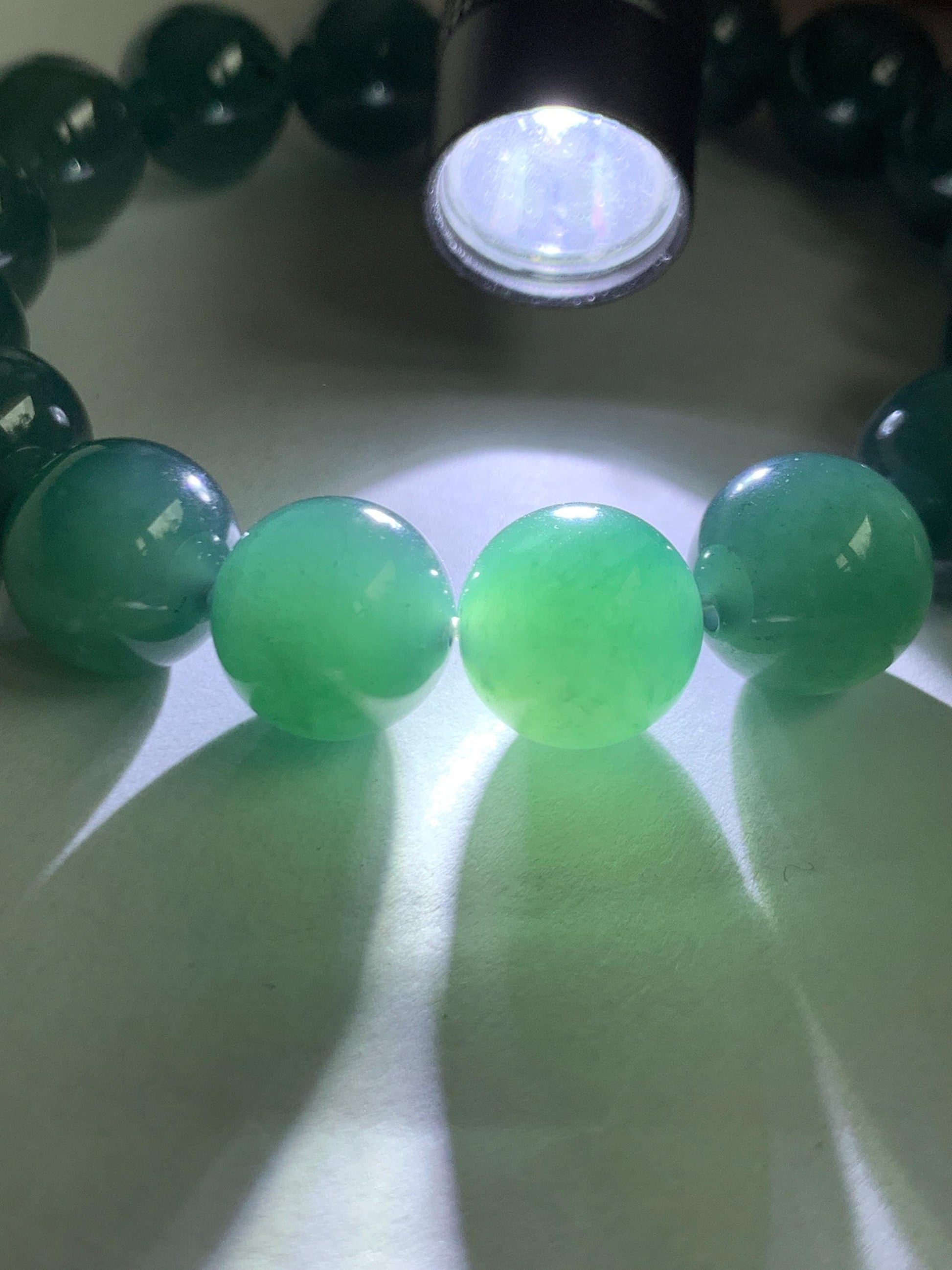 Natural Grade A Guatemalan Icy Translucent Dark Teal Green Jade Jadeite Large Beads Beaded Bracelet 11.9mm 7.5” 49g 天然冰危深蓝绿翡翠圆珠手串 SWL498B