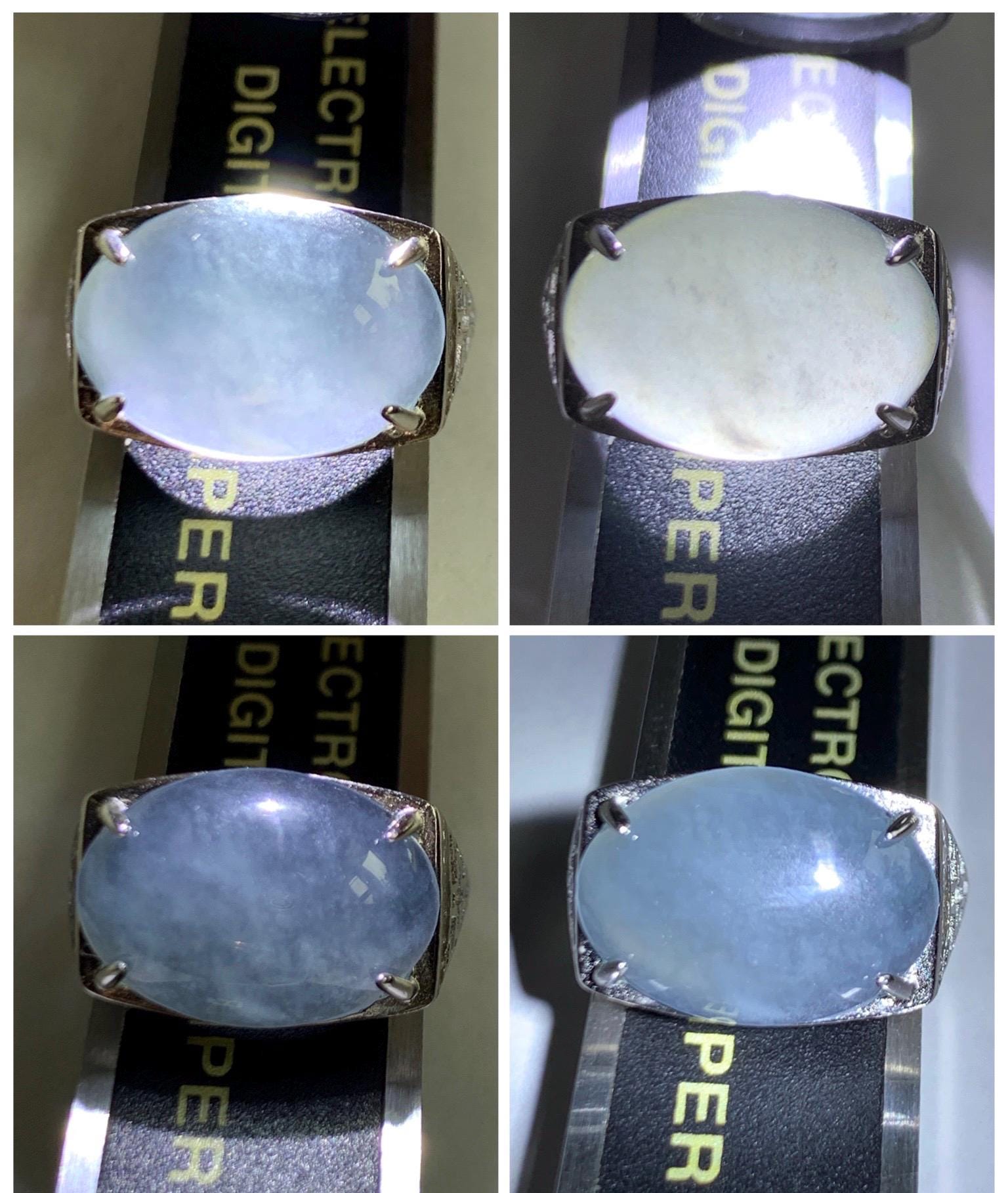 Natural Grade A Guatemalan Icy Highly Translucent Pastel Blue Jade Jadeite Oval Ring Sterling Silver Size Adjustable 天然冰胶危浅蓝翡翠镶嵌戒指 QLW168