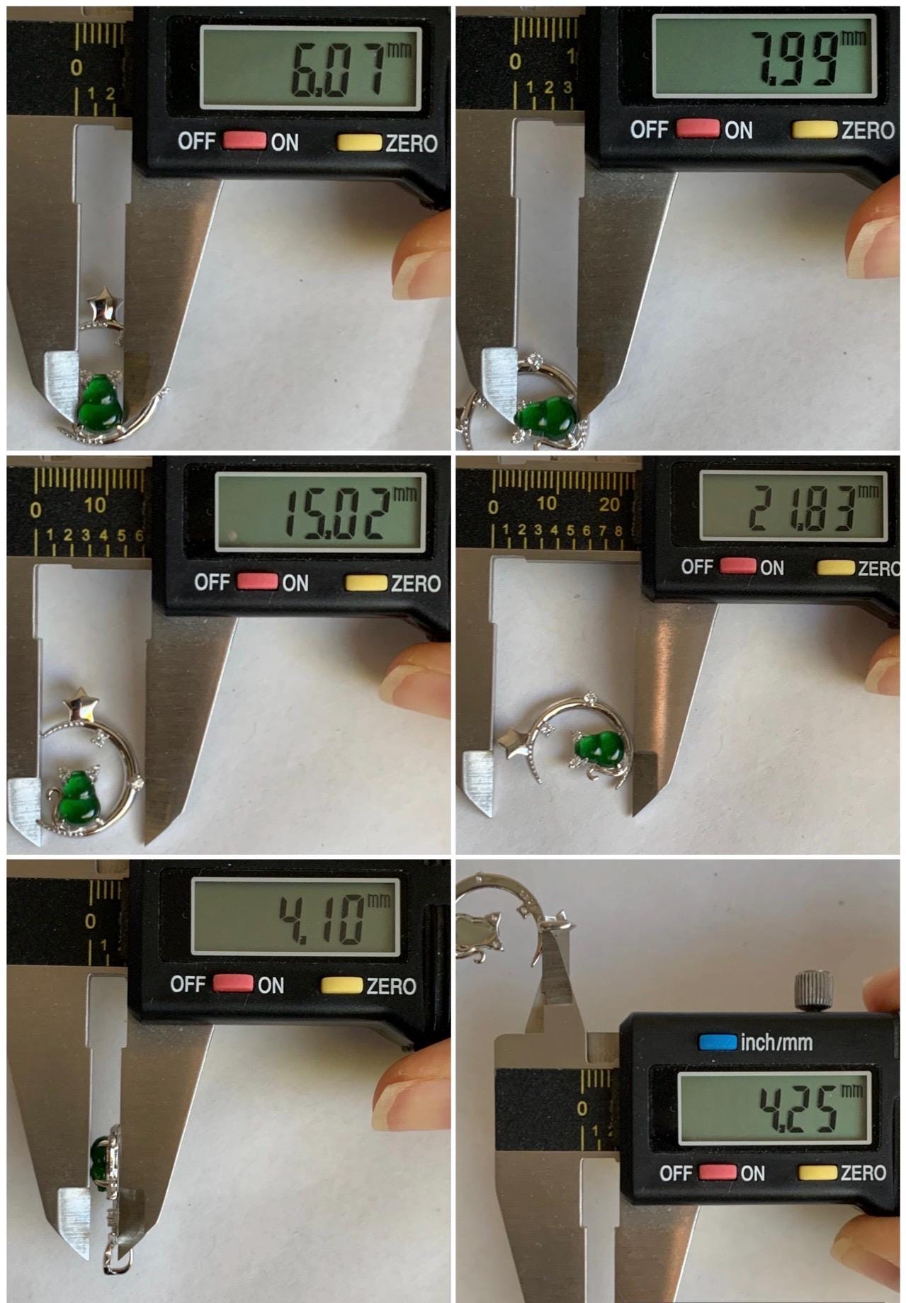 Natural Grade A Guatemalan Icy Translucent Vibrant Green Jade Jadeite Gourd Cat Crescent Moon Pendant Sterling Silver 天然冰危绿葫芦翡翠猫咪月亮吊坠 YLM74