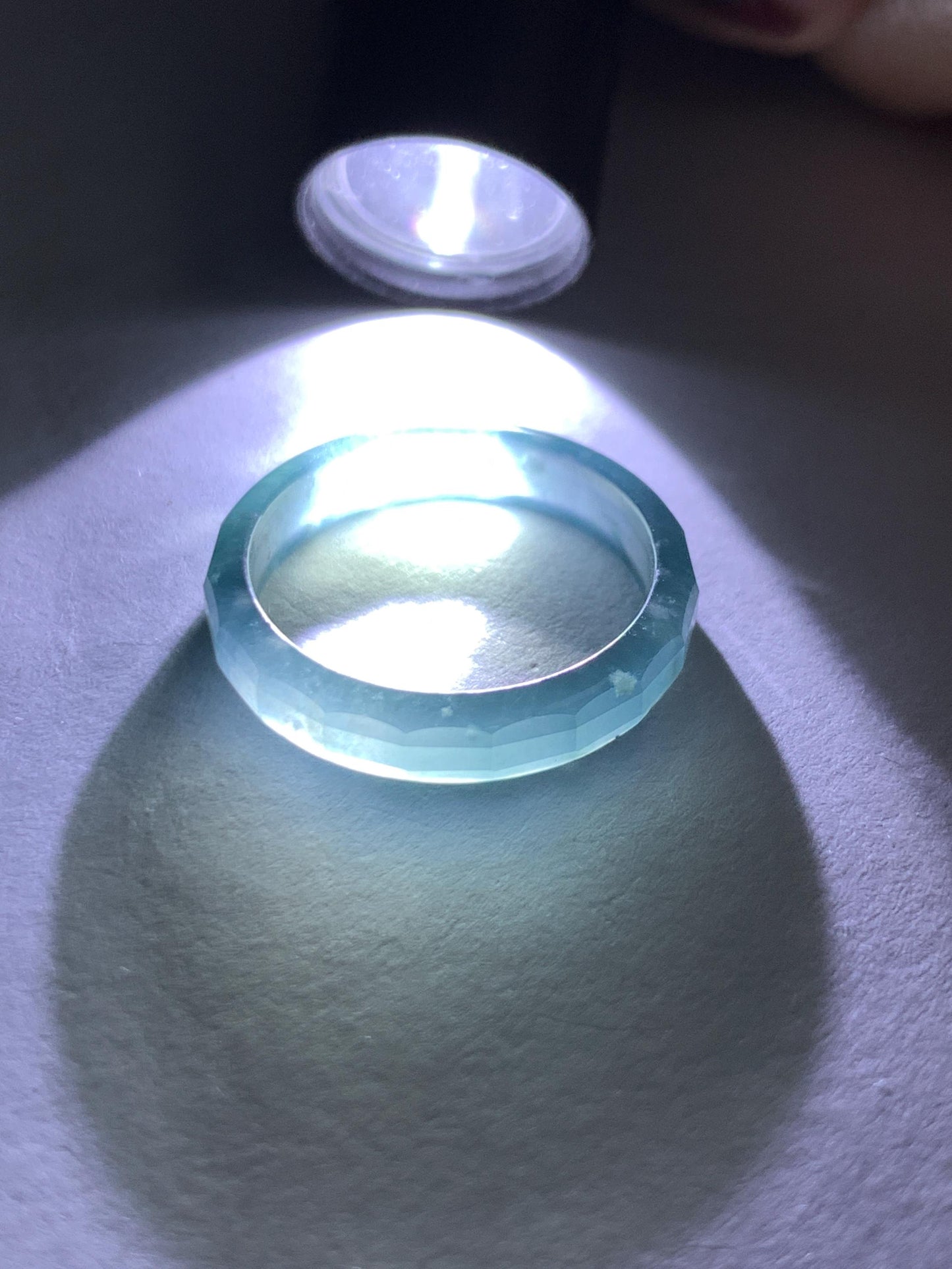 Natural Grade A Guatemalan Icy Highly Translucent Teal Blue Jade Jadeite Faceted Band Ring Size 6.75 US 天然冰危蓝起光翡翠切割面戒圈 QGM220B