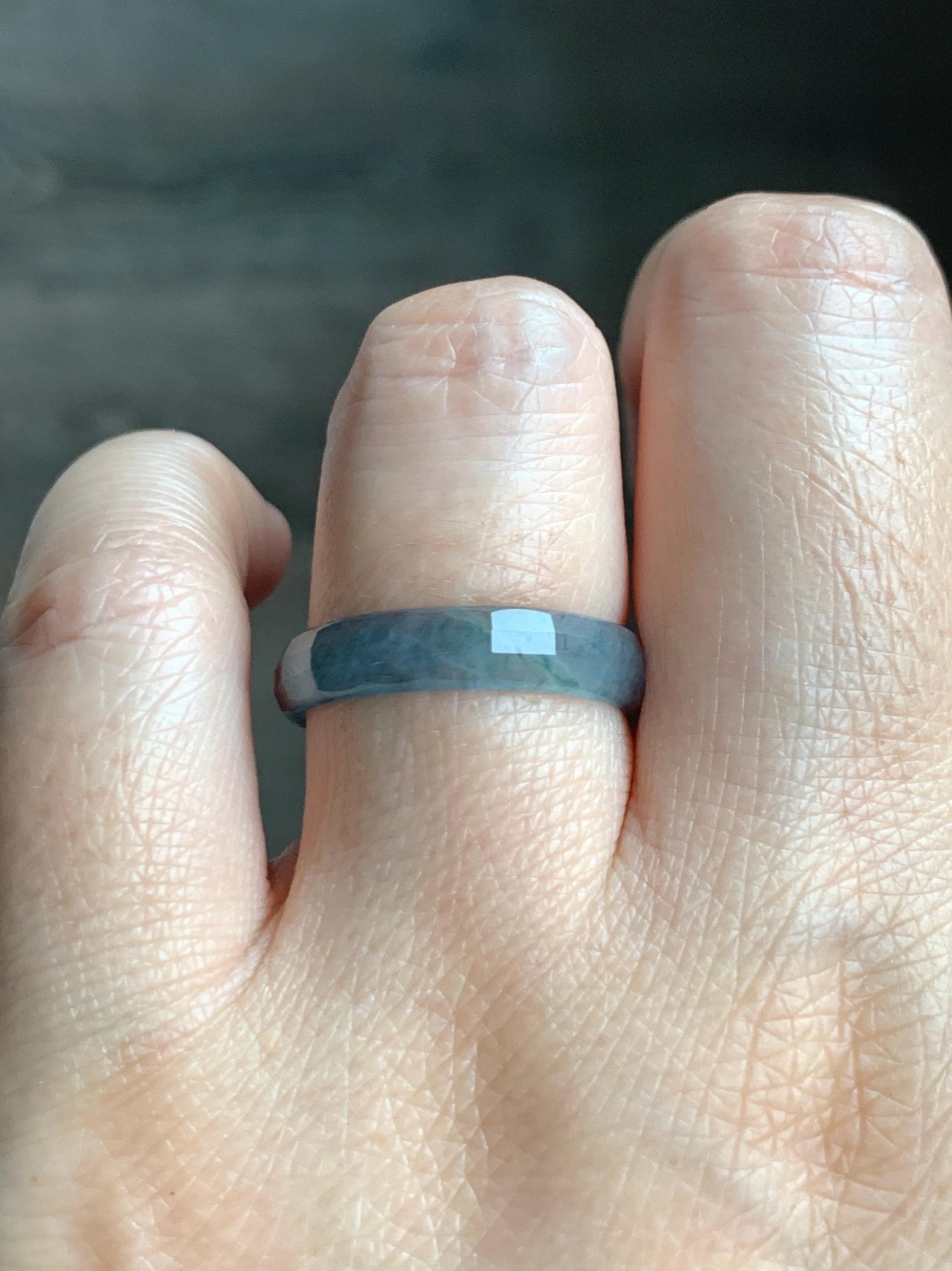 Natural Grade A Guatemalan Icy Highly Translucent Teal Blue Green Marbled Jade Jadeite Faceted Band Ring Size 8.75 US 天然冰危蓝起光翡翠切割面戒圈 QGM220C