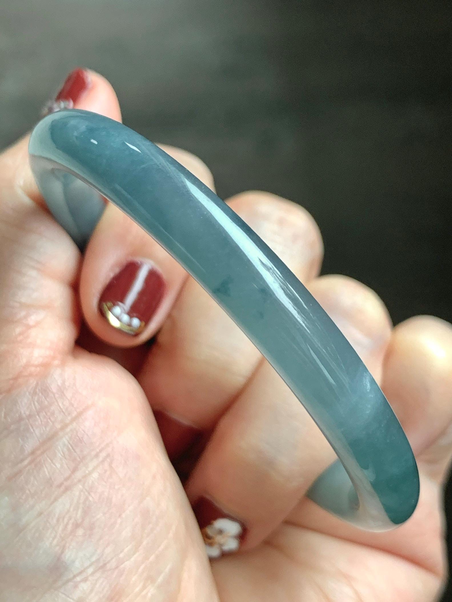 Certified Natural Grade A Guatemalan Icy Translucent Dusty Blue Marbled Jade Jadeite Bangle Bracelet 54.52mm 6.73” 30.44 天然冰危蓝飘花翡翠圆条手镯 290