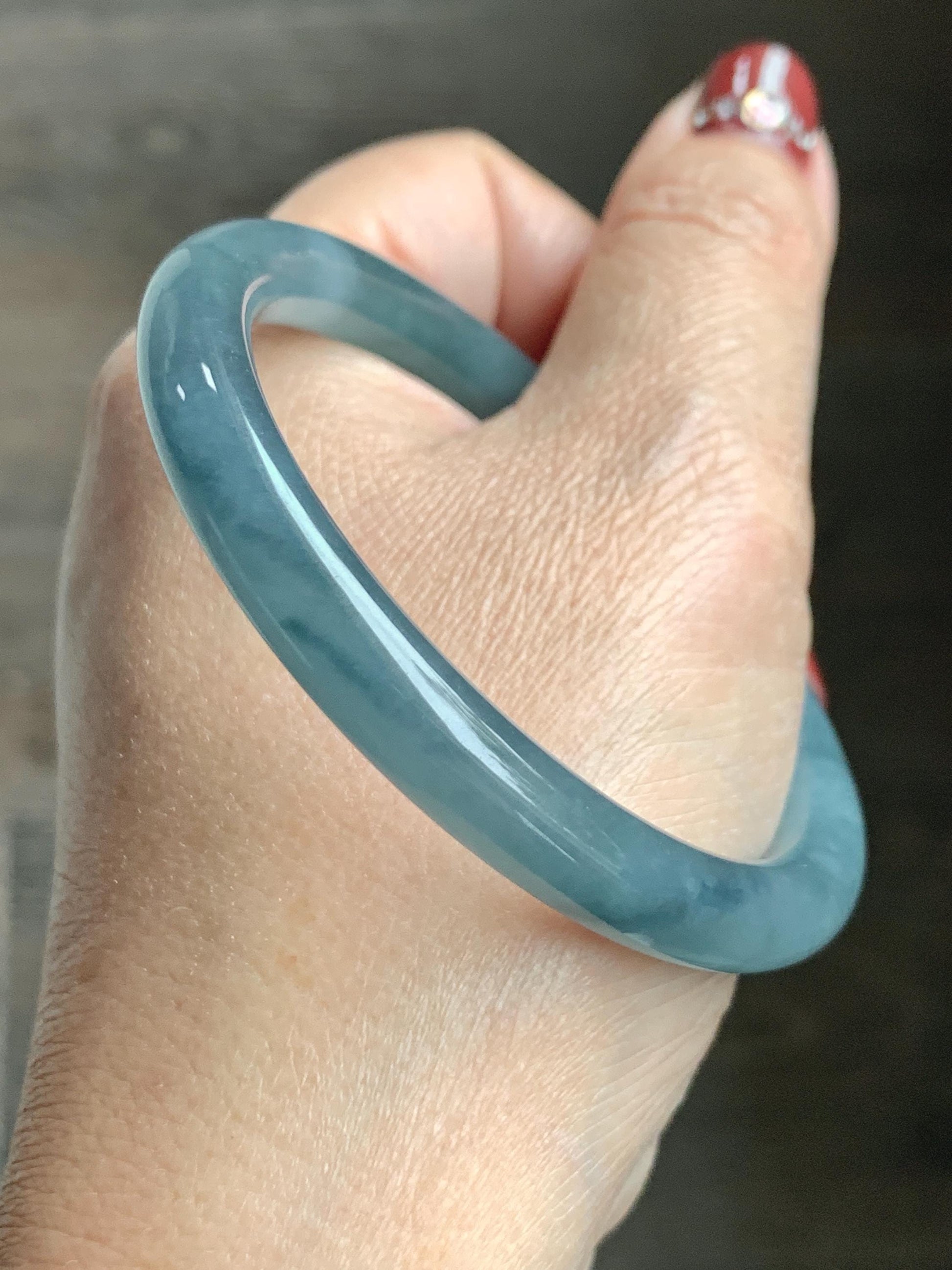 Certified Natural Grade A Guatemalan Icy Translucent Dusty Blue Marbled Jade Jadeite Bangle Bracelet 54.52mm 6.73” 30.44 天然冰危蓝飘花翡翠圆条手镯 290