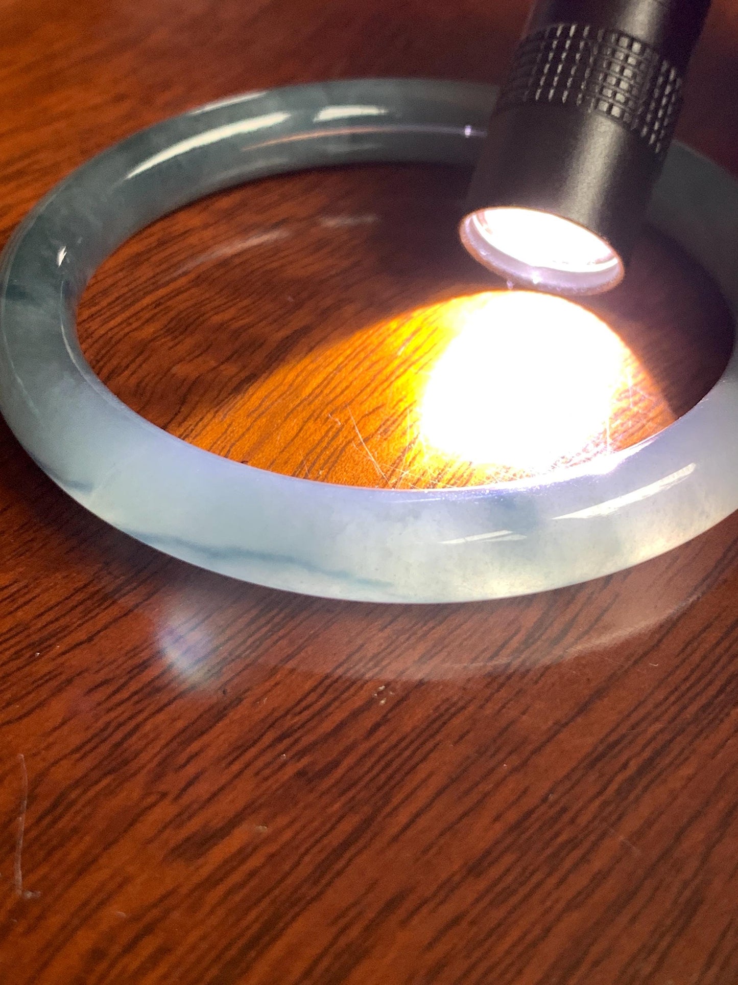 Certified Natural Grade A Guatemalan Icy Translucent Dusty Blue Marbled Jade Jadeite Bangle Bracelet 54.52mm 6.73” 30.44 天然冰危蓝飘花翡翠圆条手镯 290