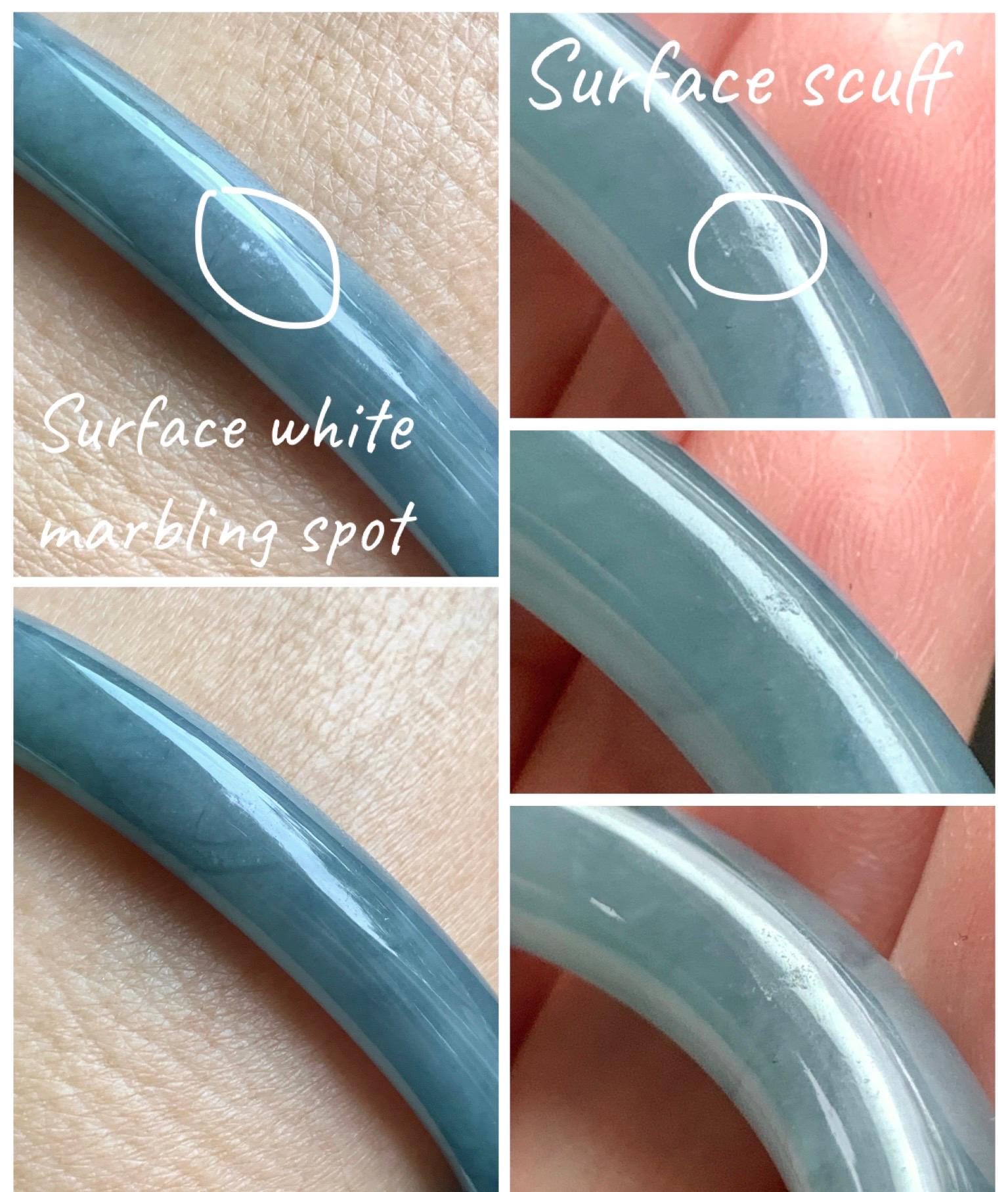 Certified Natural Grade A Guatemalan Icy Translucent Dusty Blue Marbled Jade Jadeite Bangle Bracelet 58.61mm 7.25” 32.2g 天然冰危蓝飘花翡翠圆条手镯 288