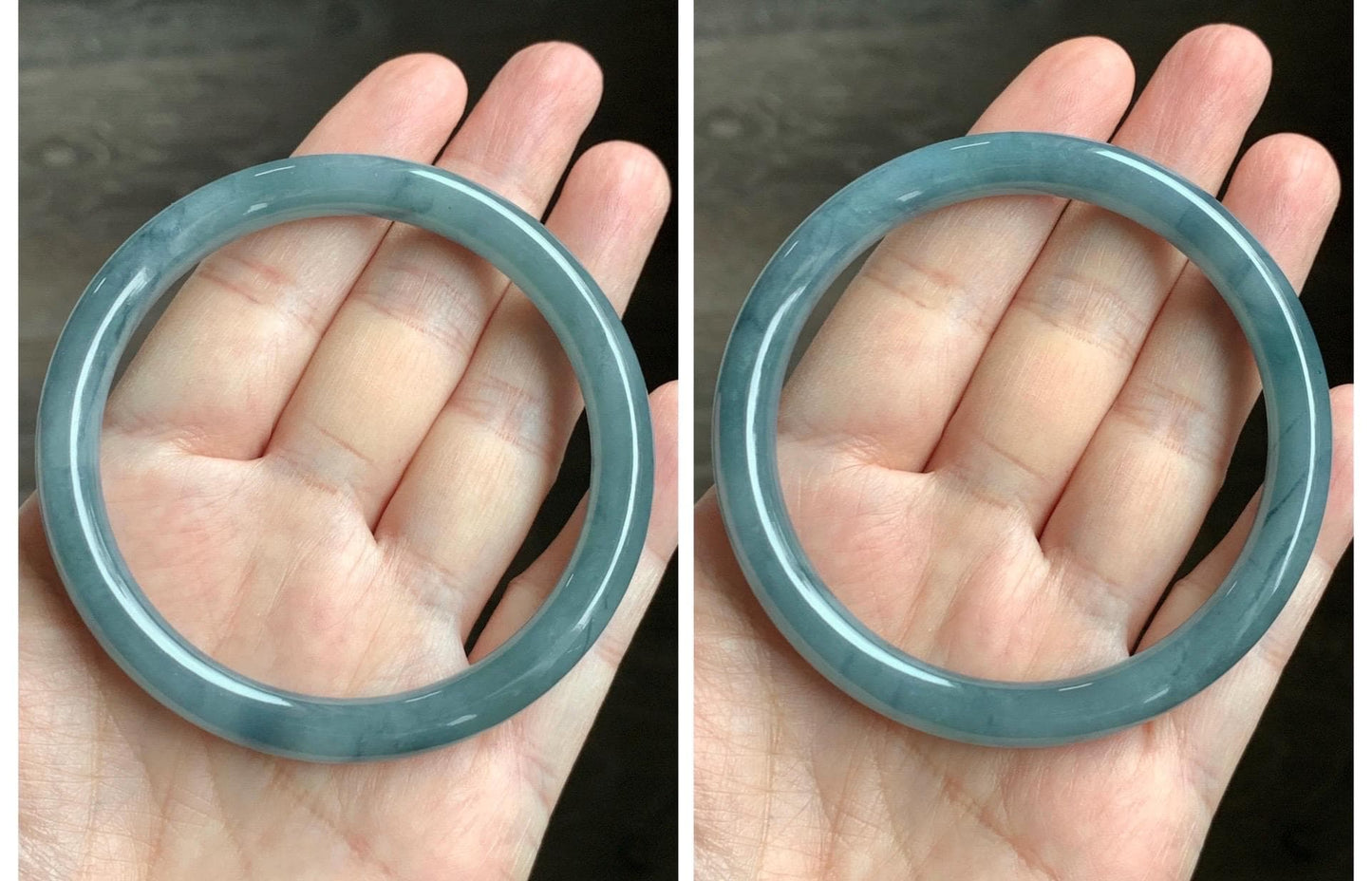 Certified Natural Grade A Guatemalan Icy Translucent Dusty Blue Marbled Jade Jadeite Bangle Bracelet 58.61mm 7.25” 32.2g 天然冰危蓝飘花翡翠圆条手镯 288