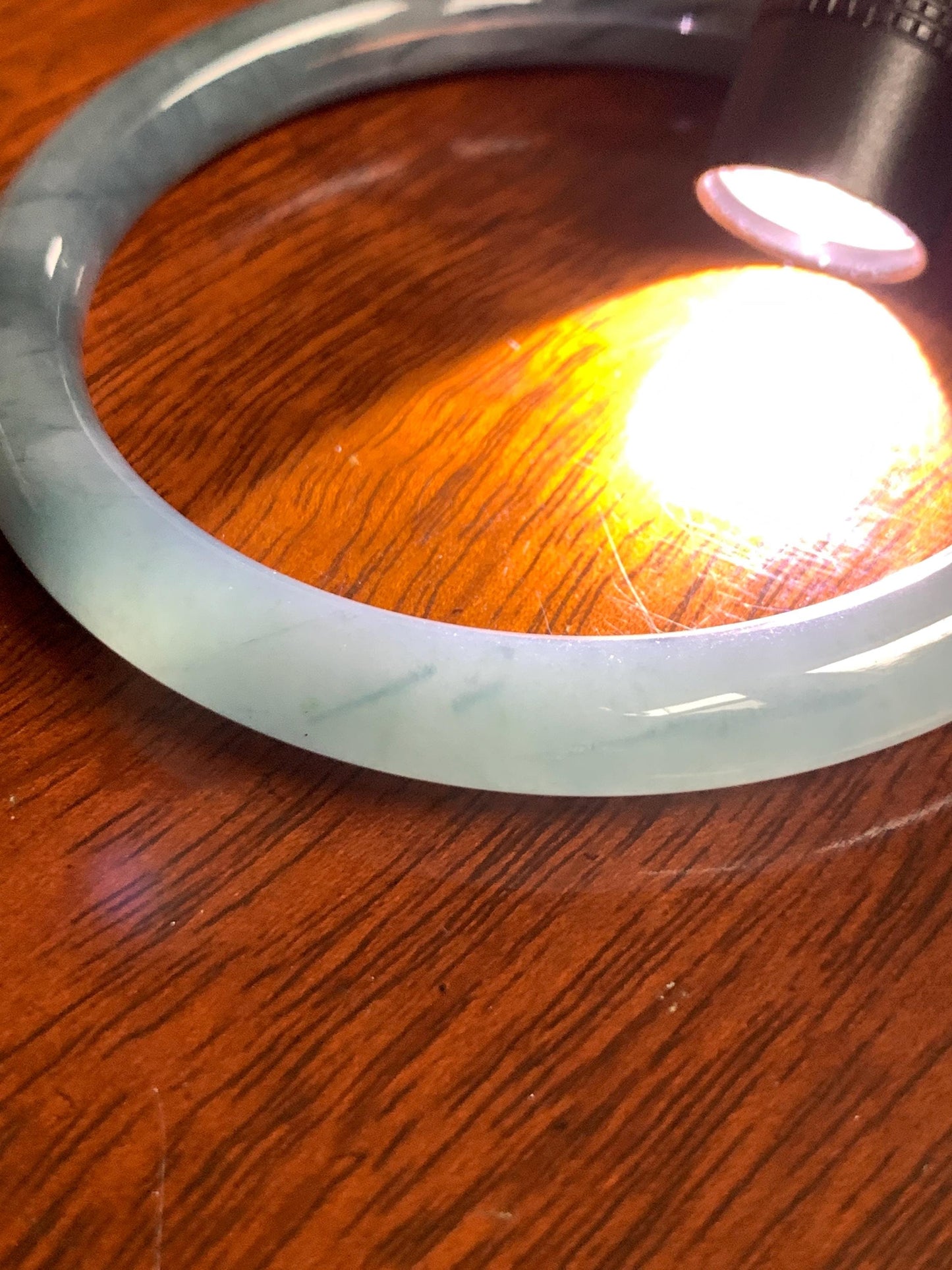 Certified Natural Grade A Guatemalan Icy Translucent Dusty Blue Marbled Jade Jadeite Bangle Bracelet 58.61mm 7.25” 32.2g 天然冰危蓝飘花翡翠圆条手镯 288