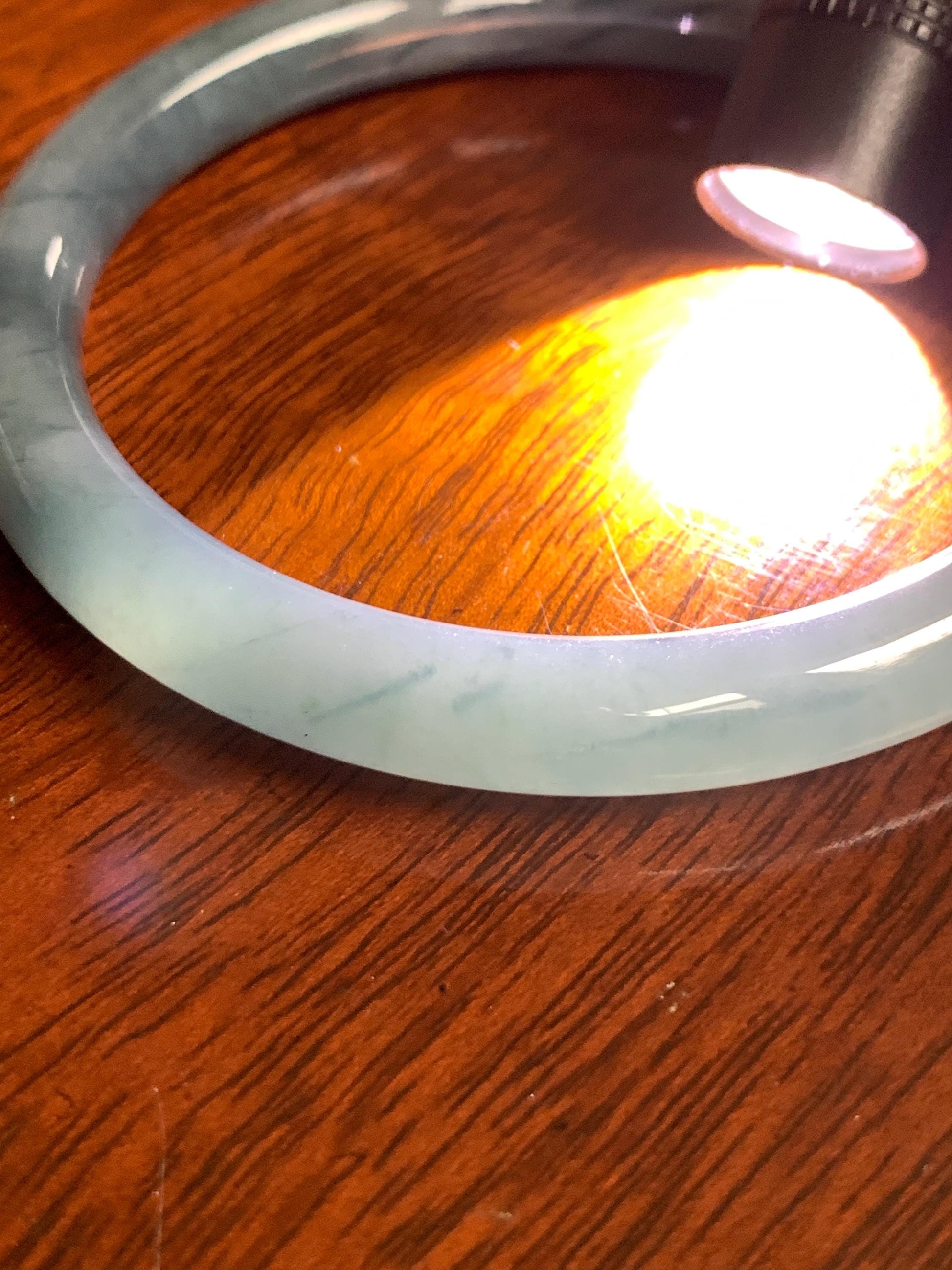 Certified Natural Grade A Guatemalan Icy Translucent Dusty Blue Marbled Jade Jadeite Bangle Bracelet 58.61mm 7.25” 32.2g 天然冰危蓝飘花翡翠圆条手镯 288