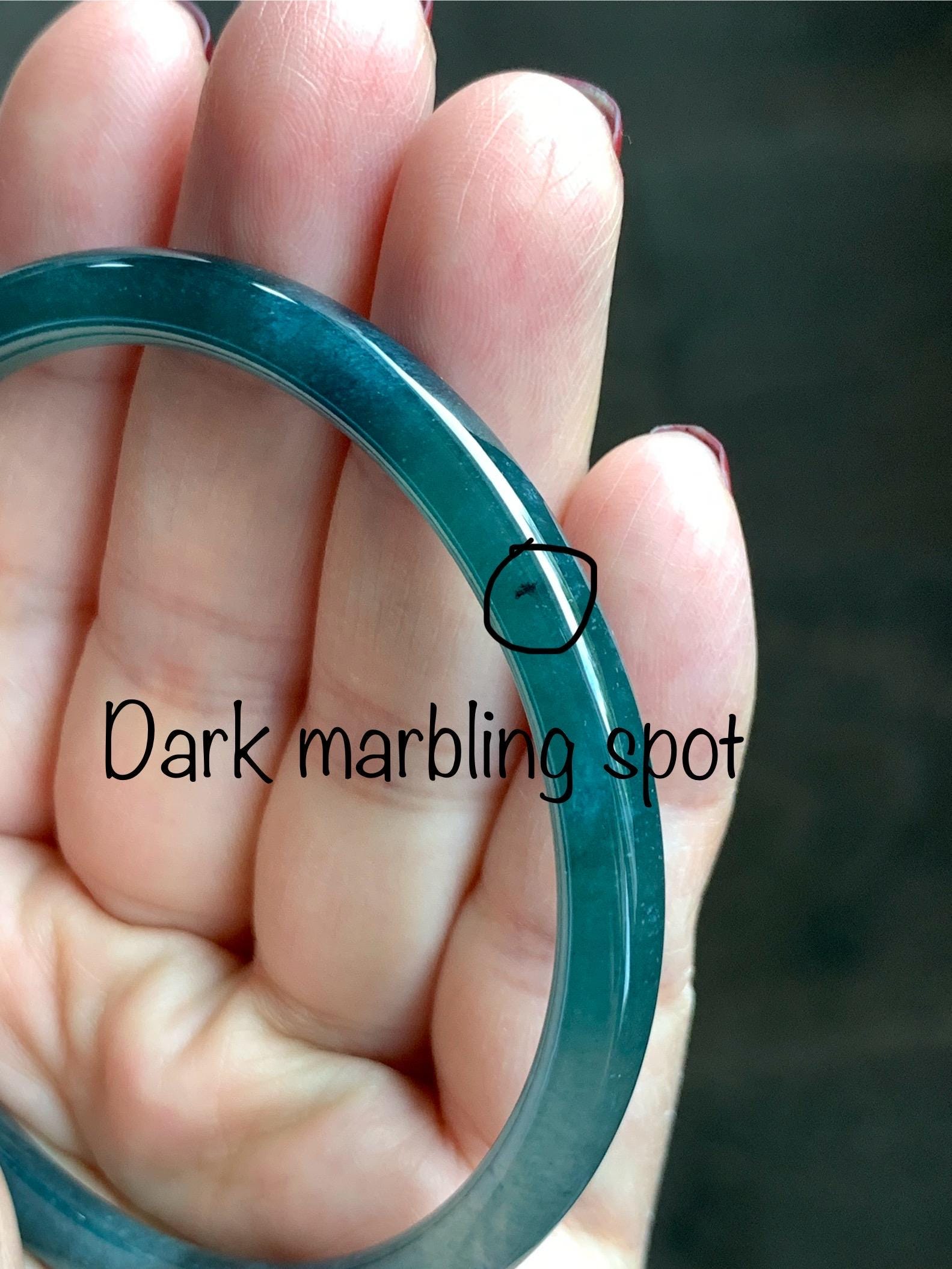 Certified Natural Grade A Guatemalan Icy Translucent Dark Teal Blue Jade Jadeite Slim Bangle 58.68mm 7.25” 16.6g 天然冰胶危深蓝绿翡翠细圆条手镯 729