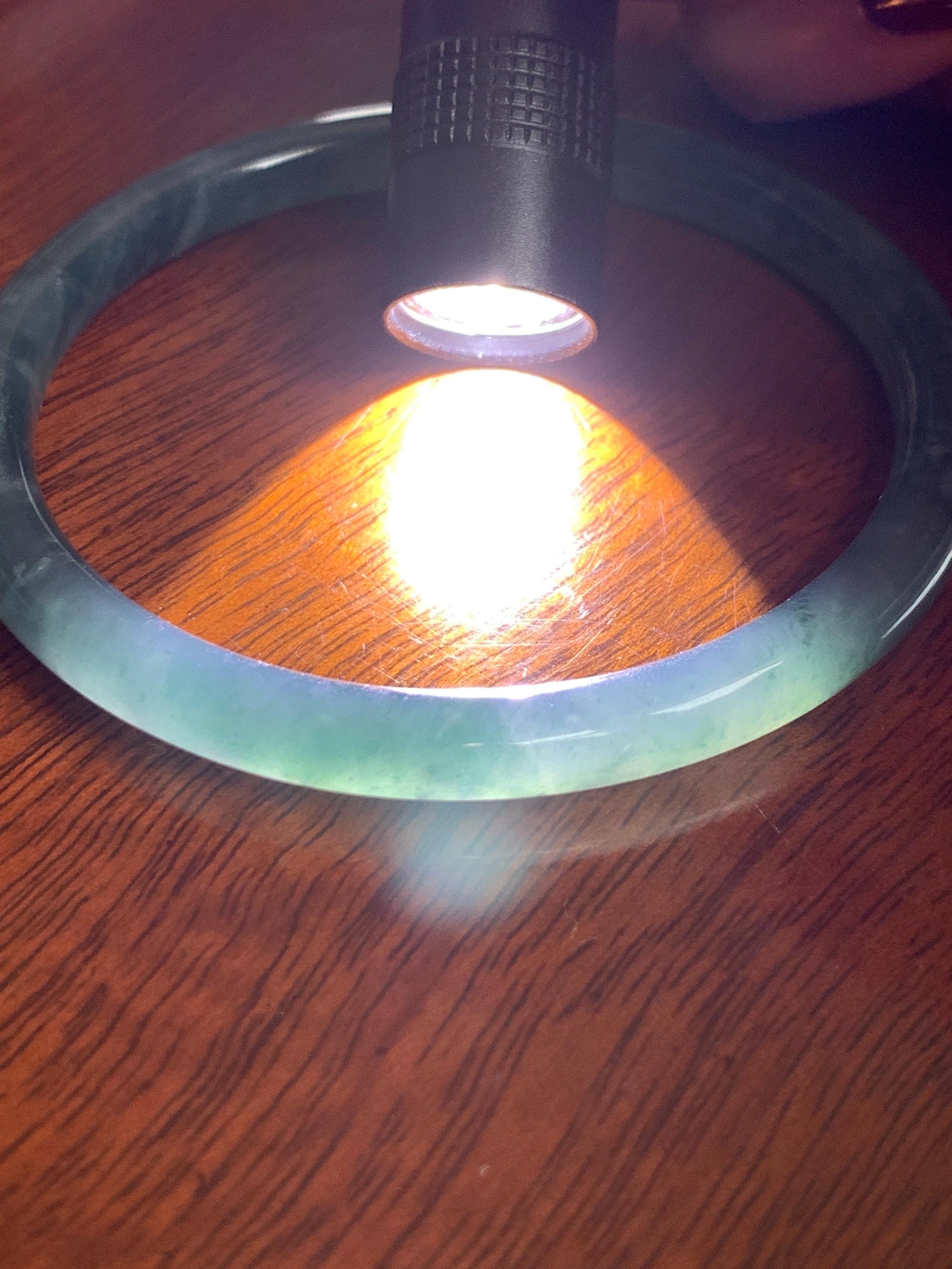 Certified Natural Grade A Guatemalan Icy Highly Translucent Dark Teal Blue Jade Jadeite Slim Bangle 57.42mm 7” 19.75g 天然冰胶危深蓝绿翡翠细圆条手镯 722