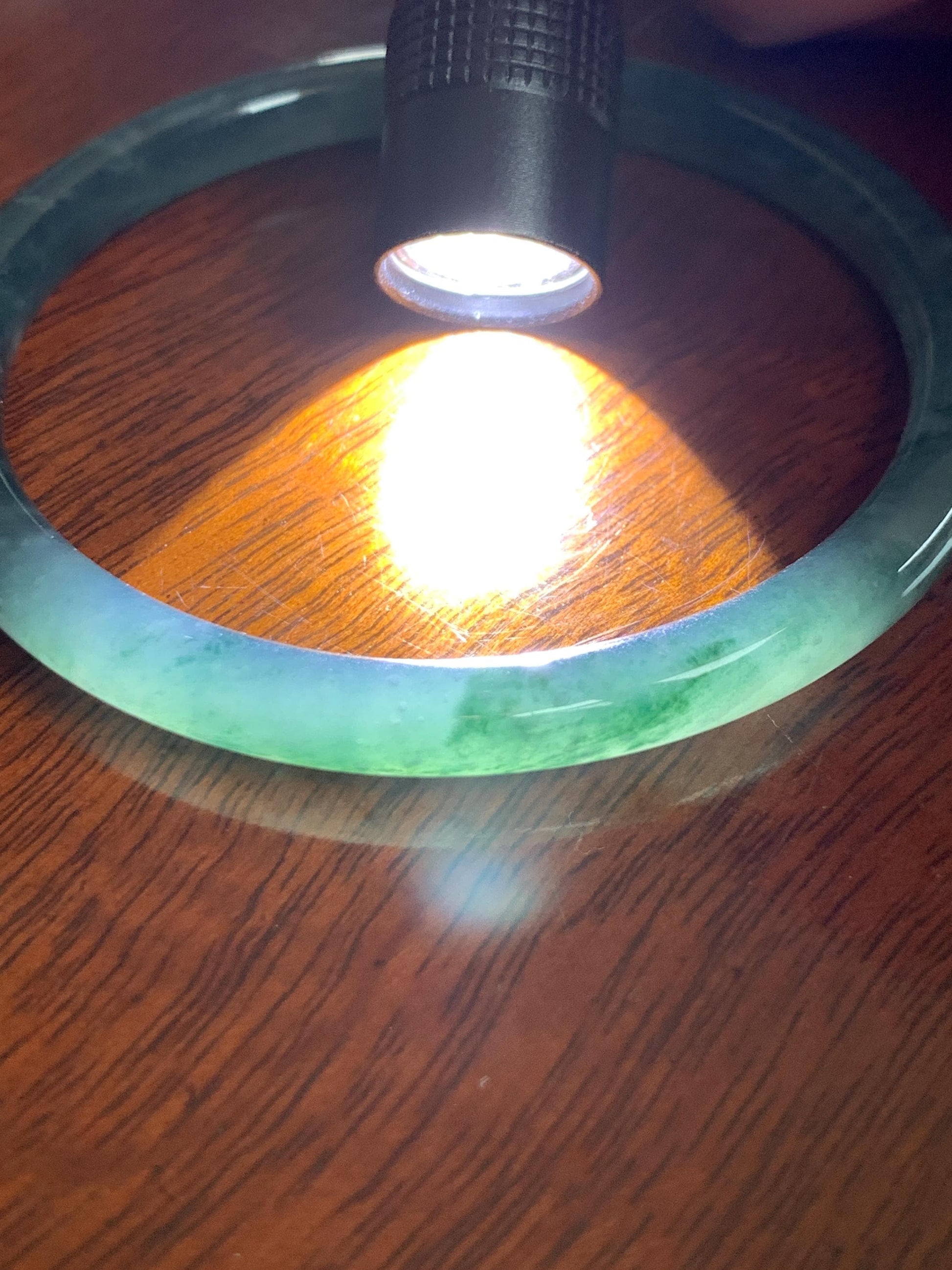 Certified Natural Grade A Guatemalan Icy Highly Translucent Dark Teal Blue Jade Jadeite Slim Bangle 57.42mm 7” 19.75g 天然冰胶危深蓝绿翡翠细圆条手镯 722
