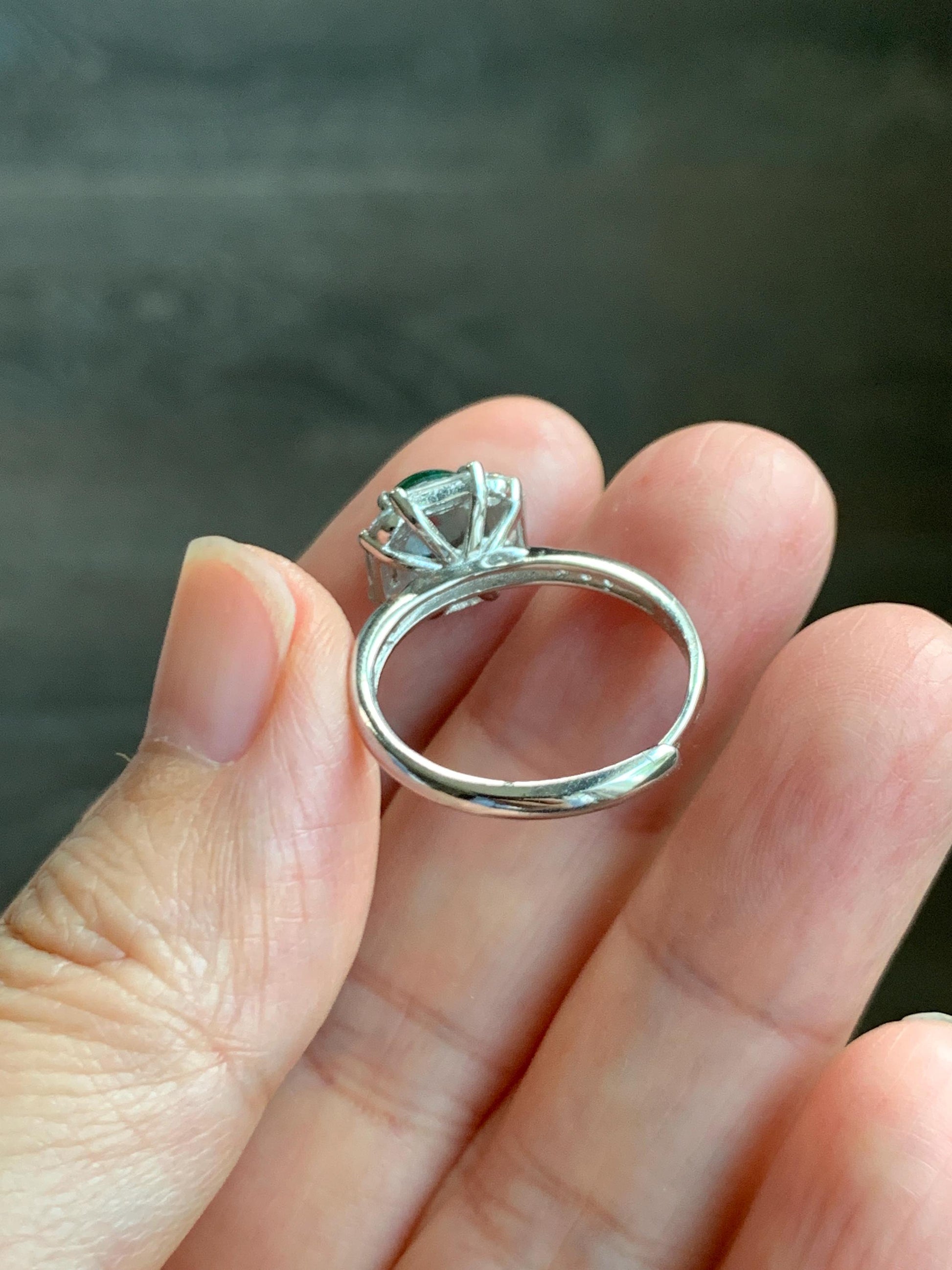 Natural Grade A Guatemalan Icy Translucent Vibrant Green Jade Jadeite Ring Sterling Silver Size 7 Adjustable 3g 天然冰危绿翡翠蛋面银镶戒指 WLR88