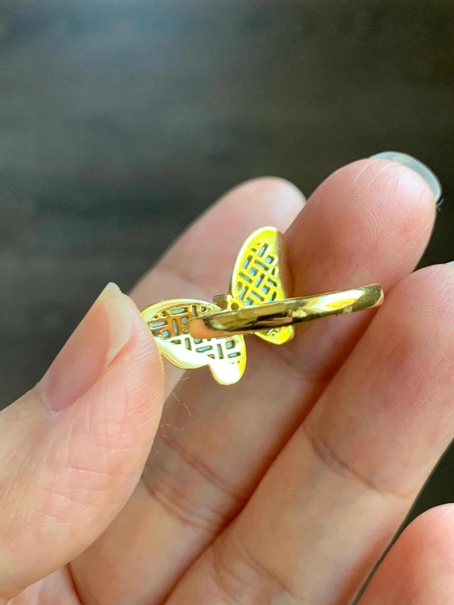 Natural Grade A Icy Vibrant Green Jade Jadeite & Mother Of Pearl Butterfly Ring Sterling Silver Size 7 Adjustable 天然阳绿花青翡翠贝母银镶蝴蝶戒指 HQHD176