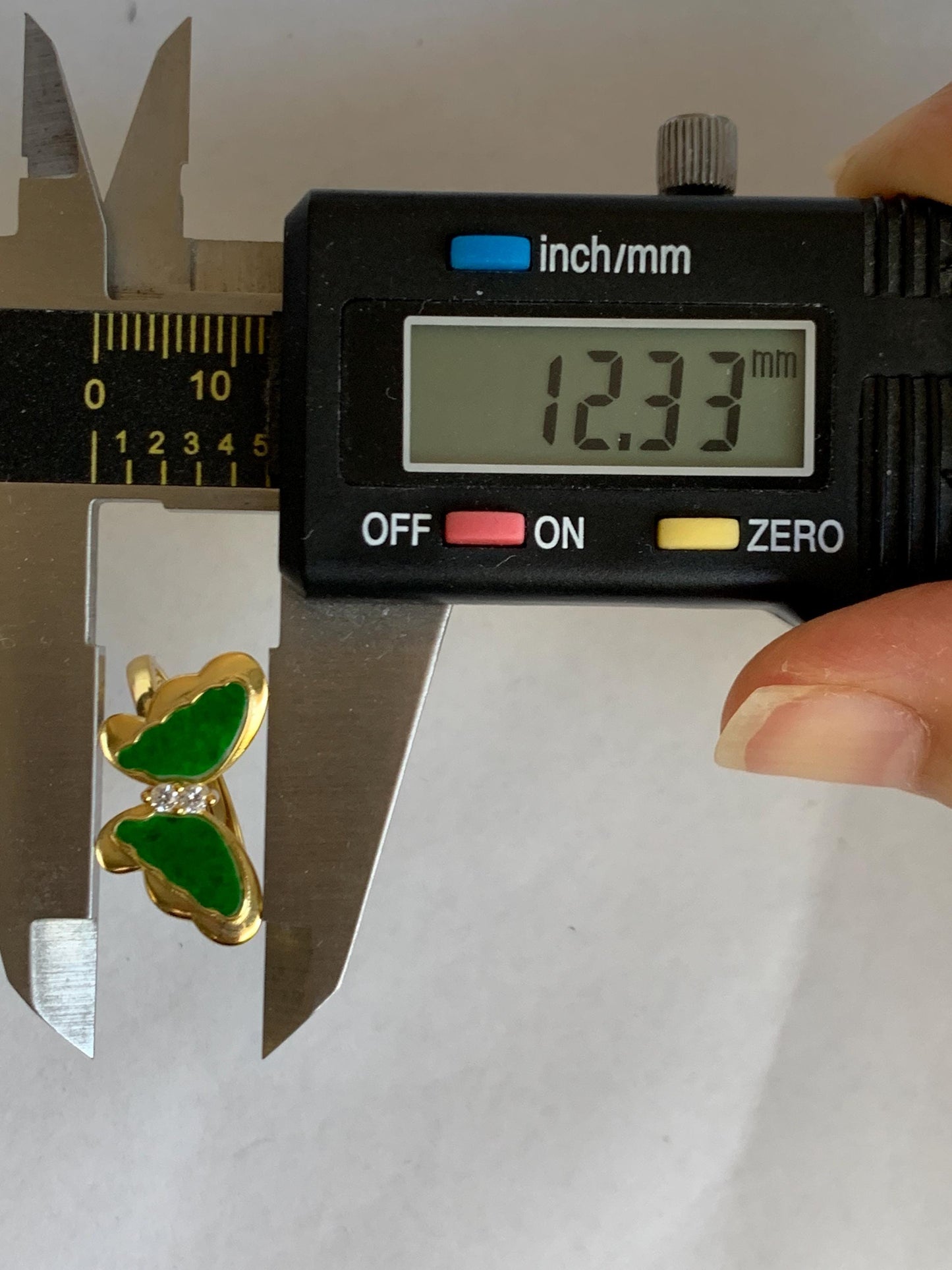 Natural Grade A Icy Vibrant Green Jade Jadeite & Mother Of Pearl Butterfly Ring Sterling Silver Size 7 Adjustable 天然阳绿花青翡翠贝母银镶蝴蝶戒指 HQHD176