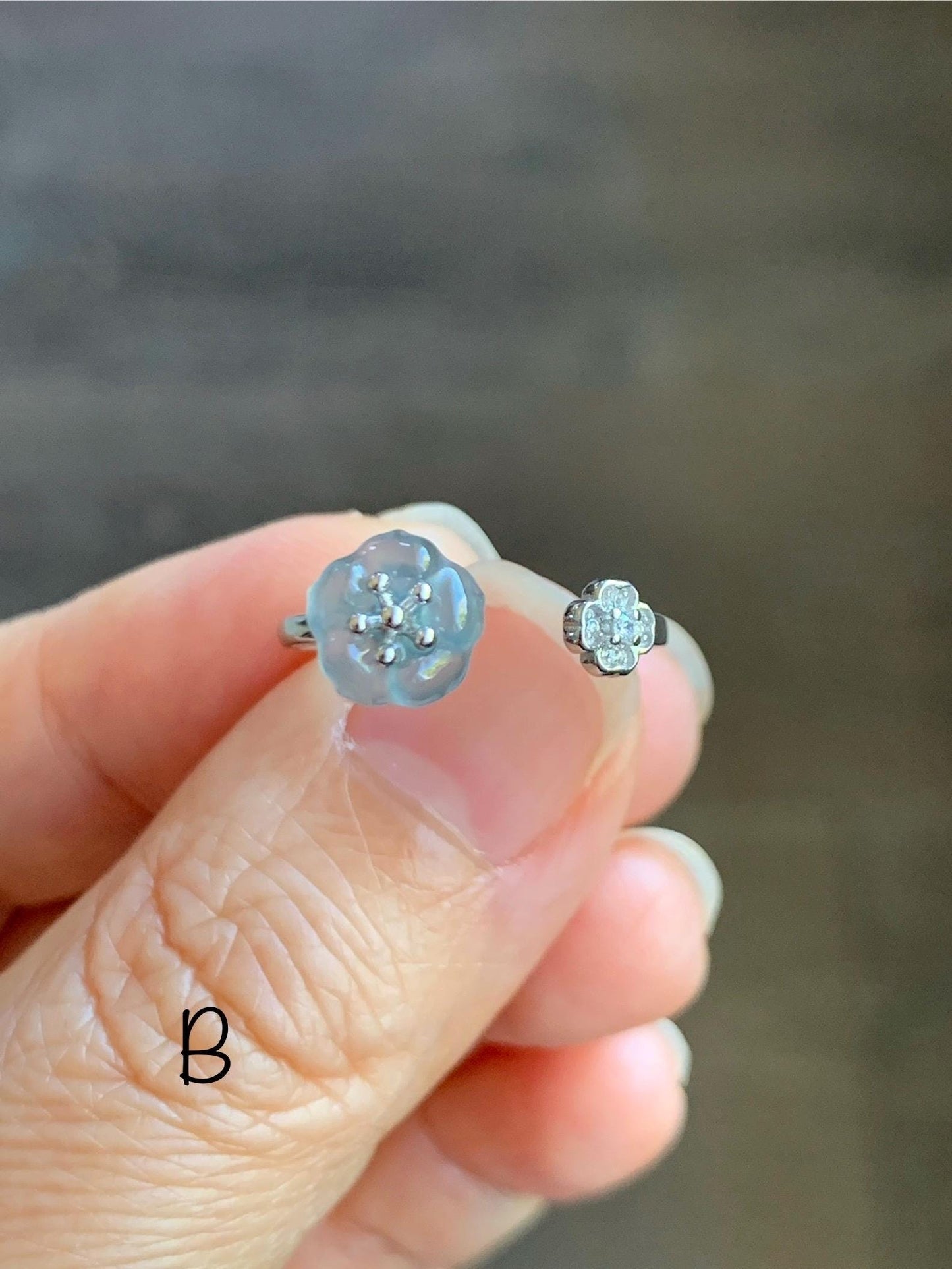 Natural Grade A Guatemalan Icy Highly Translucent Jade Jadeite Cherry Blossom Ring Sterling Silver Size Adjustable 天然高冰危翡翠梅花开口银镶戒指 GBW220