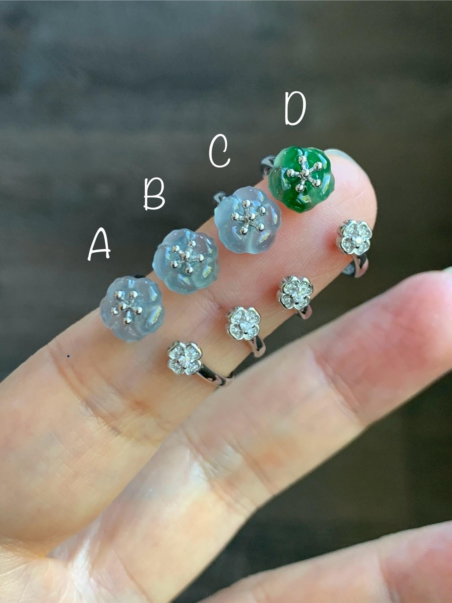 Natural Grade A Guatemalan Icy Highly Translucent Jade Jadeite Cherry Blossom Ring Sterling Silver Size Adjustable 天然高冰危翡翠梅花开口银镶戒指 GBW220