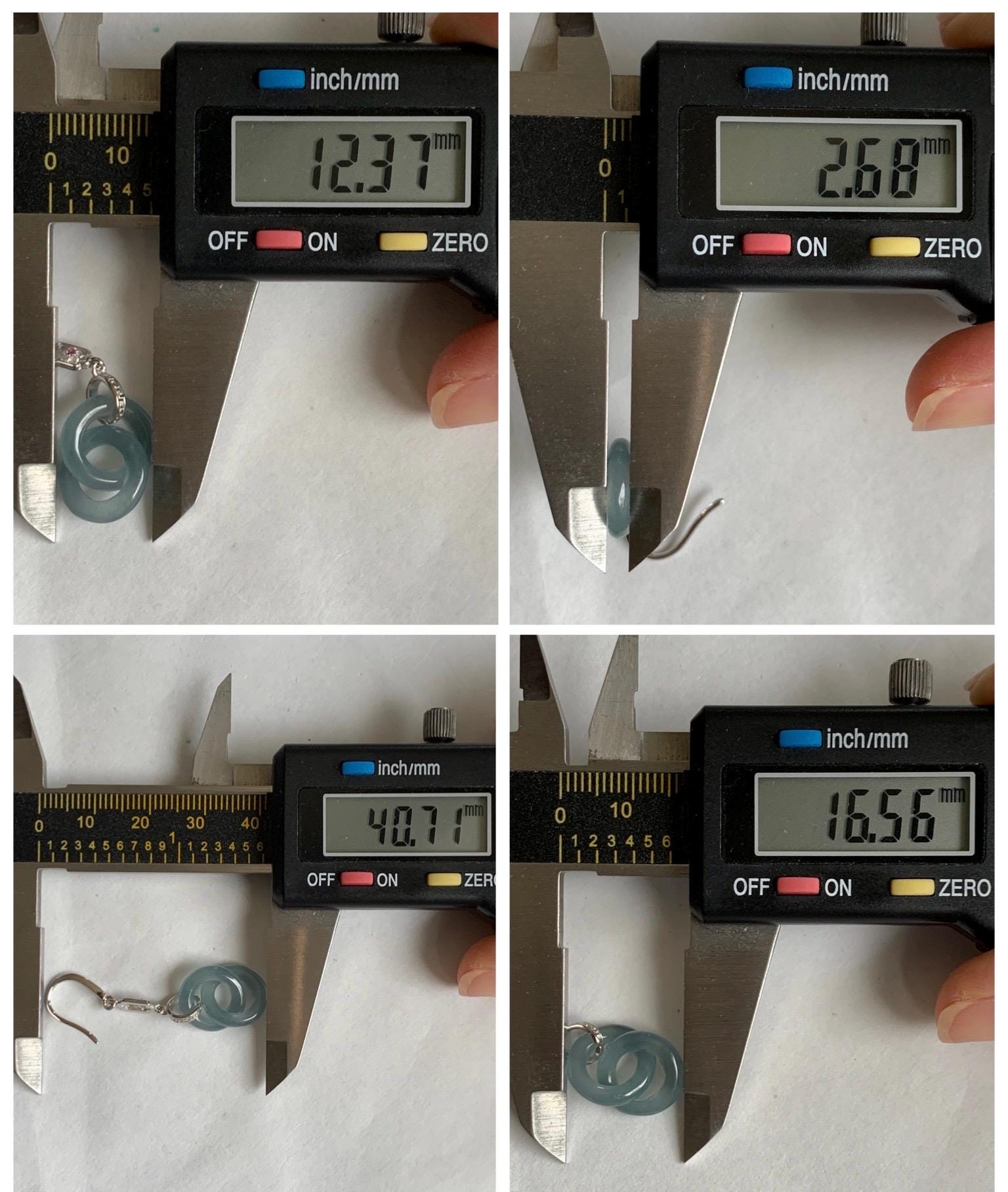 Natural Grade A Guatemalan Icy Translucent Dusty Blue Jade Jadeite Interlocking Rings Earrings Sterling Silver 天然冰危蓝翡翠环环相扣耳钩 WLH165