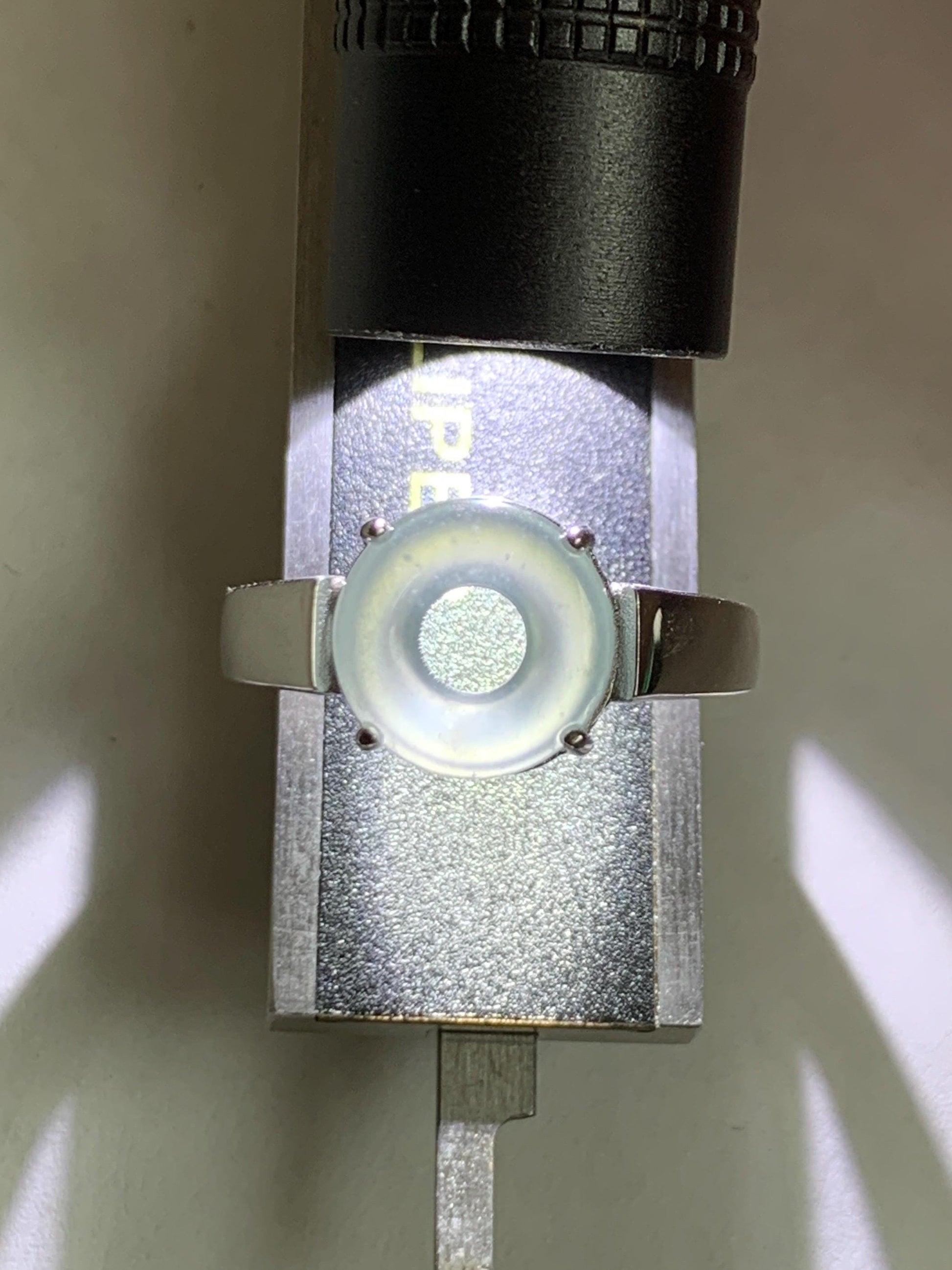 Natural Type A Guatemalan Icy Translucent Pastel Blue Jade Jadeite Donut Ping An Kou Ring Sterling Silver Size Adjustable 天然冰危浅蓝翡翠平安扣戒指OZJ66