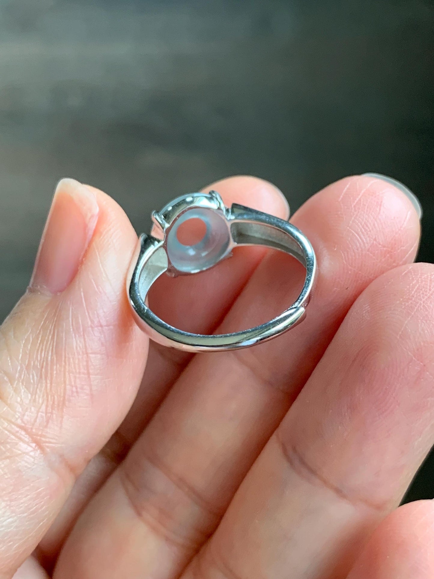 Natural Type A Guatemalan Icy Translucent Pastel Blue Jade Jadeite Donut Ping An Kou Ring Sterling Silver Size Adjustable 天然冰危浅蓝翡翠平安扣戒指OZJ66