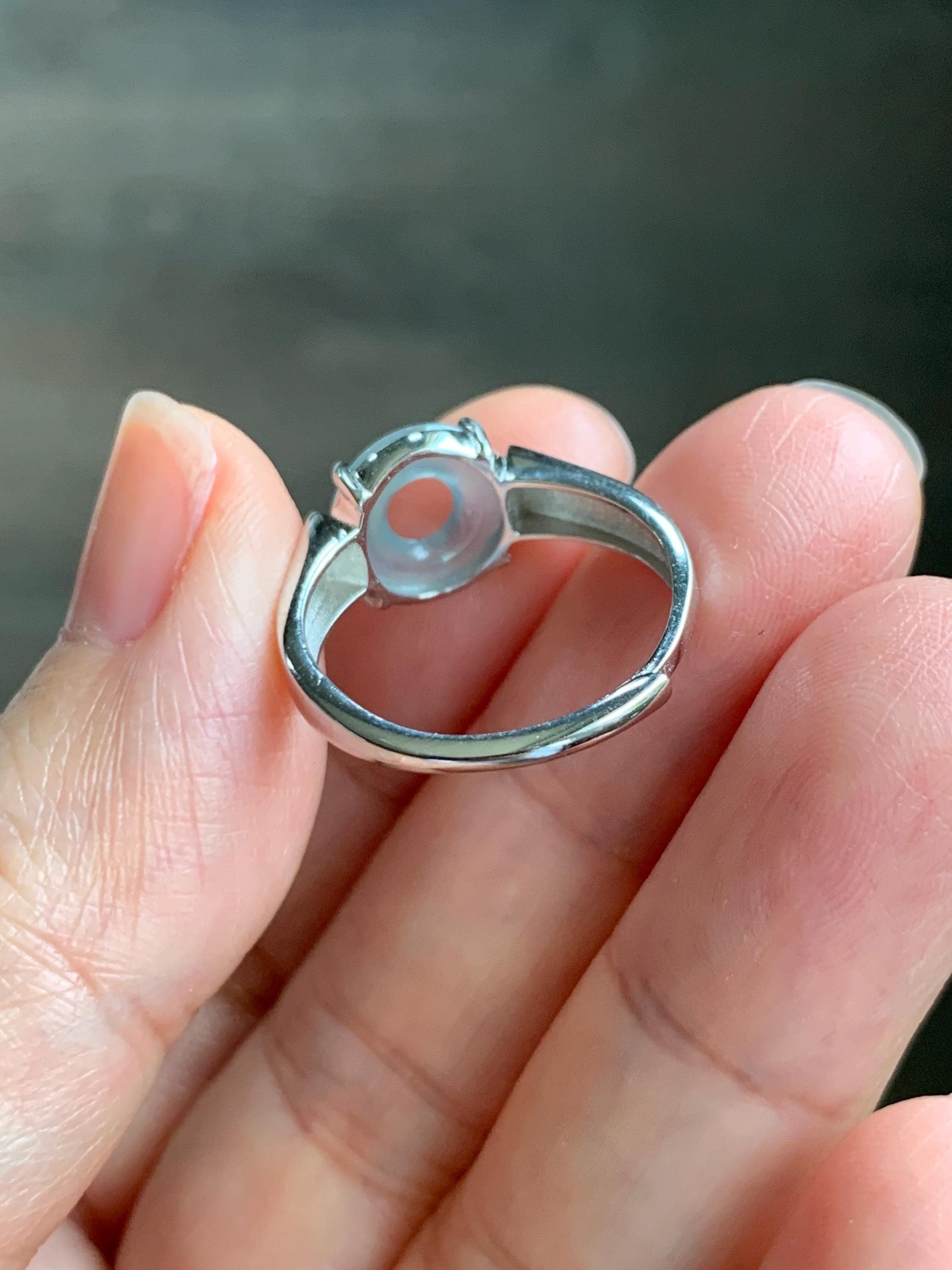 Natural Type A Guatemalan Icy Translucent Pastel Blue Jade Jadeite Donut Ping An Kou Ring Sterling Silver Size Adjustable 天然冰危浅蓝翡翠平安扣戒指OZJ66