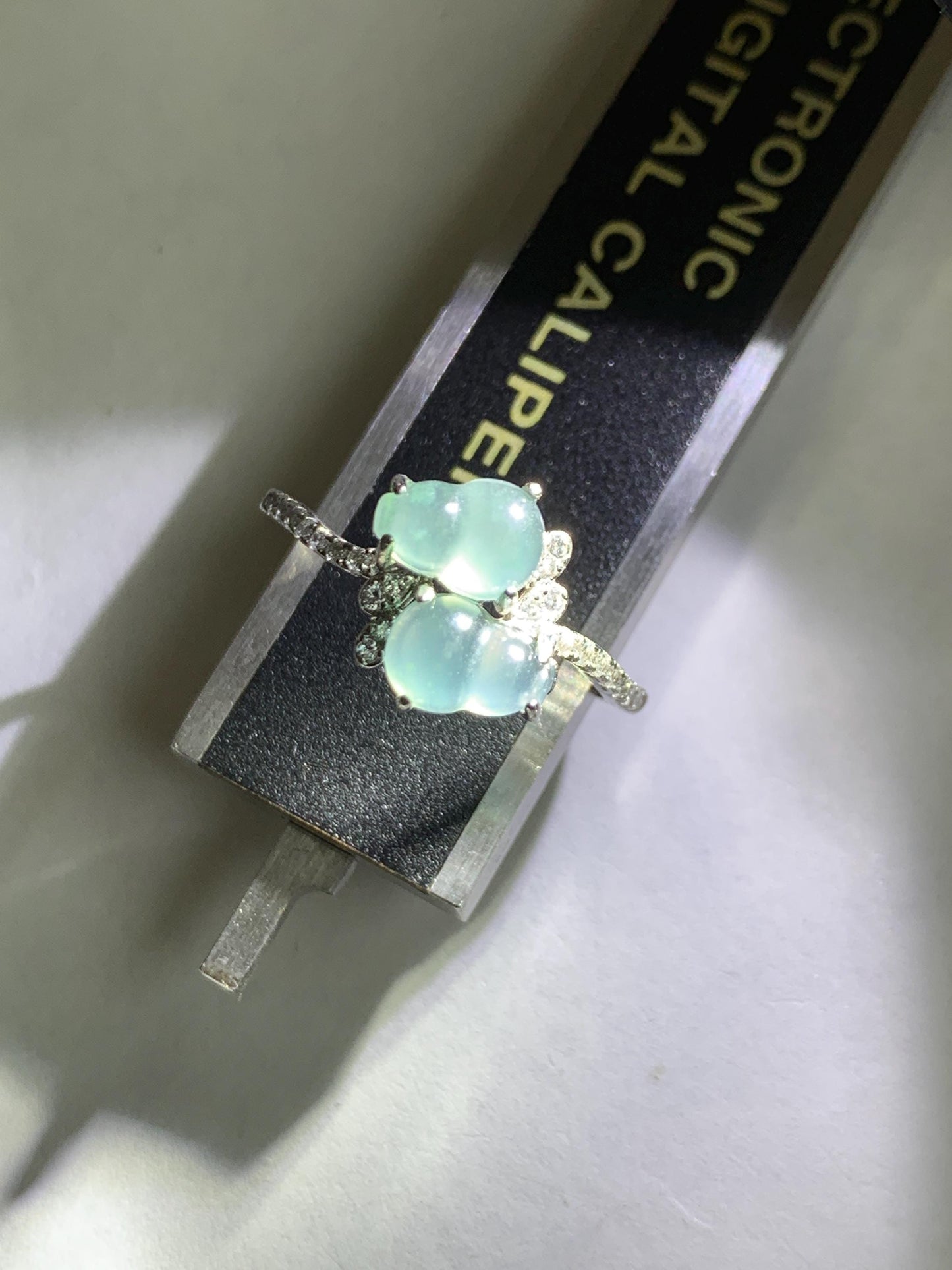 Natural Grade A Guatemalan Icy Translucent Pastel Blue Jade Jadeite Gourd Hulu Ring Sterling Silver Size 6 Adjustable 天然冰危淡蓝翡翠双葫芦戒指 SHL88