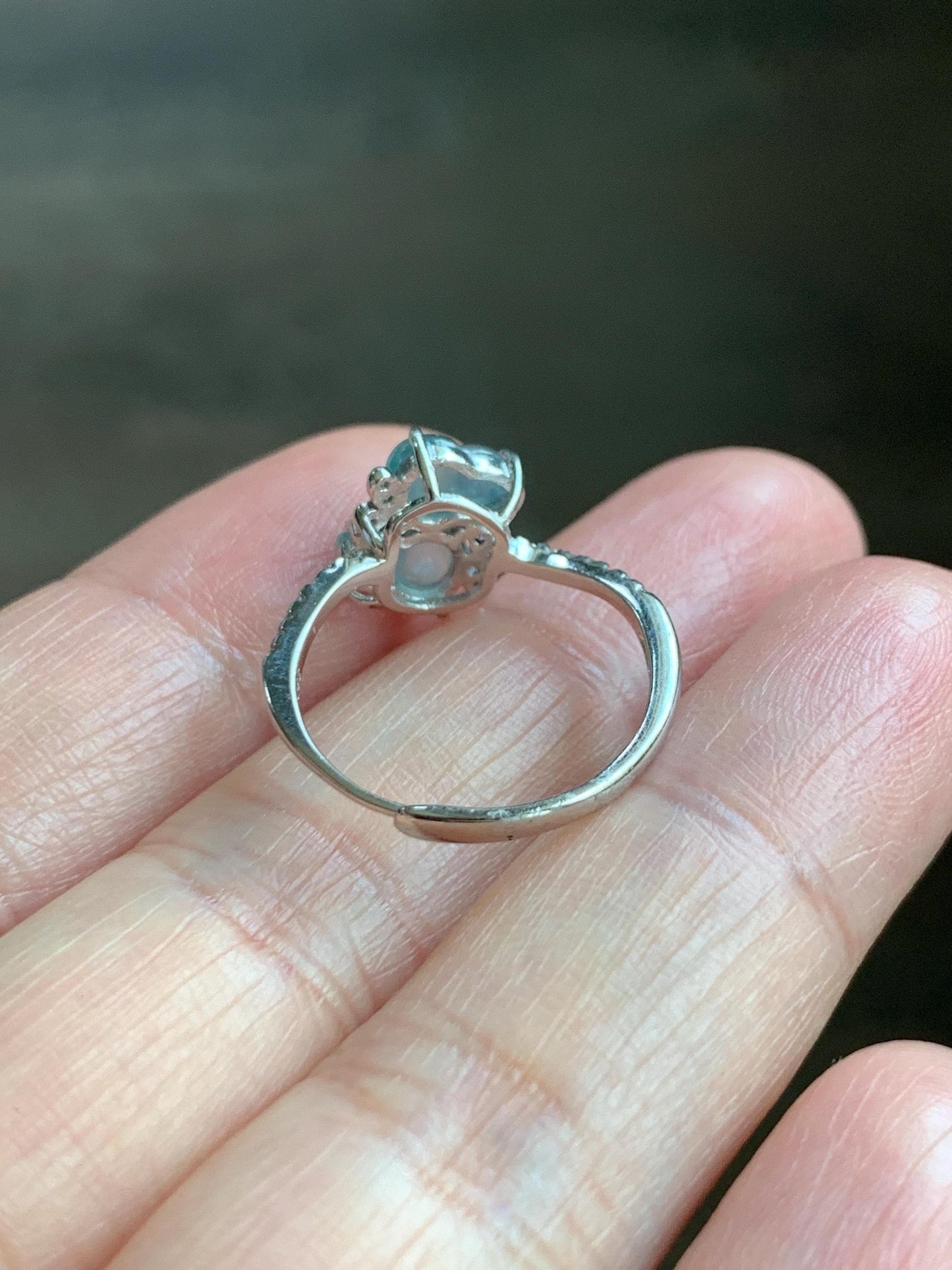 Natural Grade A Guatemalan Icy Translucent Pastel Blue Jade Jadeite Gourd Hulu Ring Sterling Silver Size 6 Adjustable 天然冰危淡蓝翡翠双葫芦戒指 SHL88