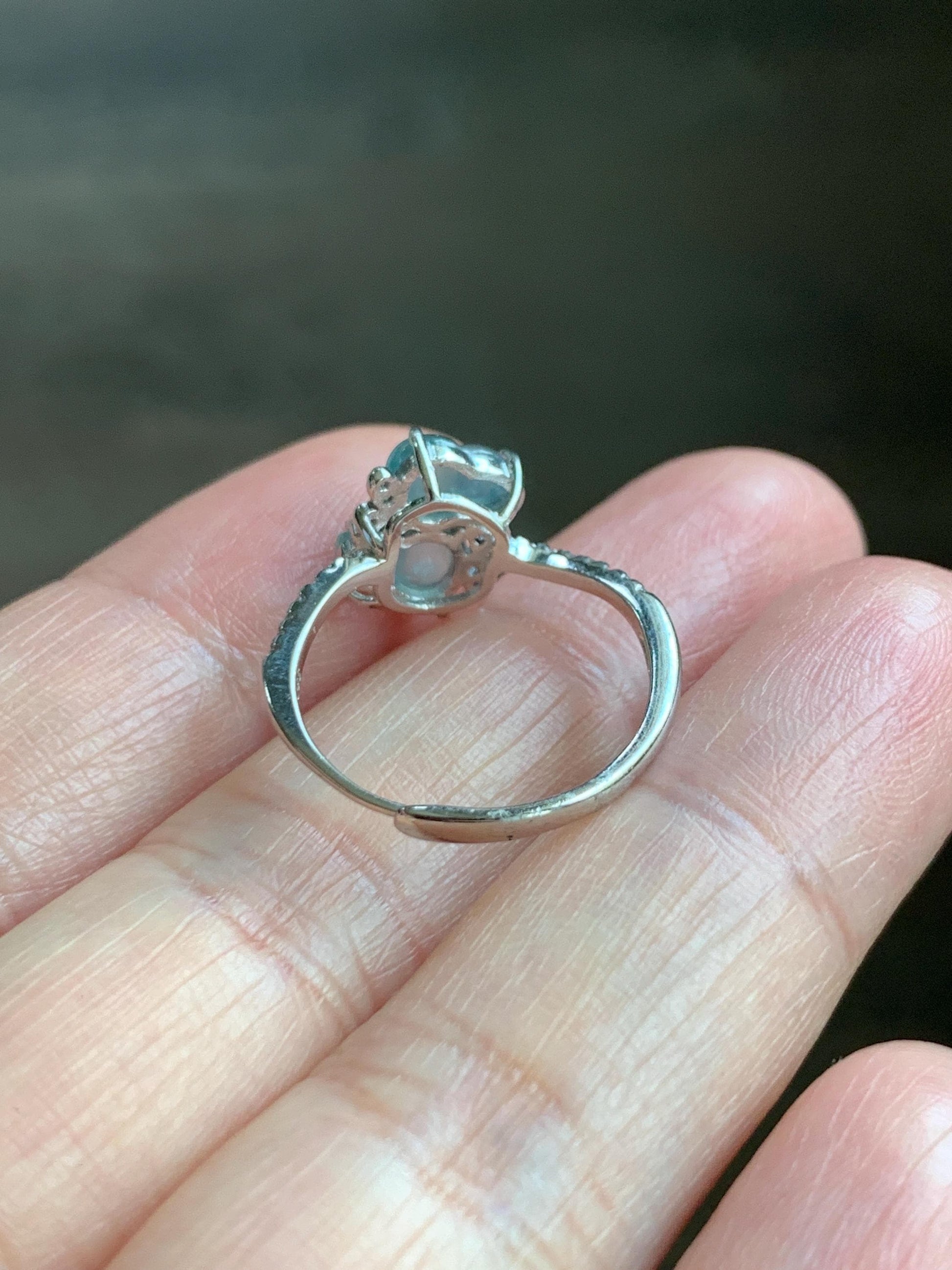 Natural Grade A Guatemalan Icy Translucent Pastel Blue Jade Jadeite Gourd Hulu Ring Sterling Silver Size 6 Adjustable 天然冰危淡蓝翡翠双葫芦戒指 SHL88