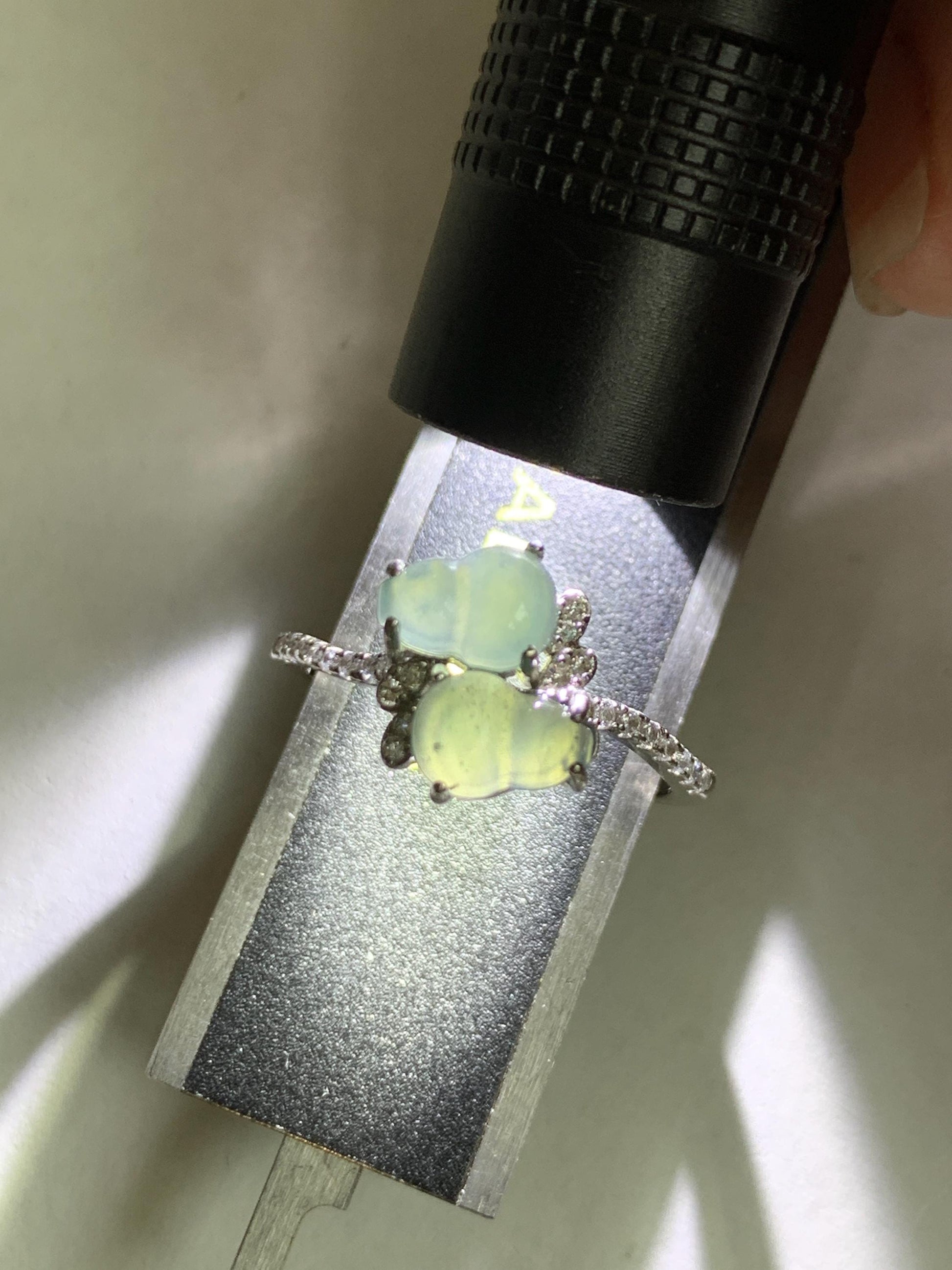 Natural Grade A Guatemalan Icy Translucent Pastel Blue Jade Jadeite Gourd Hulu Ring Sterling Silver Size 6 Adjustable 天然冰危淡蓝翡翠双葫芦戒指 SHL88