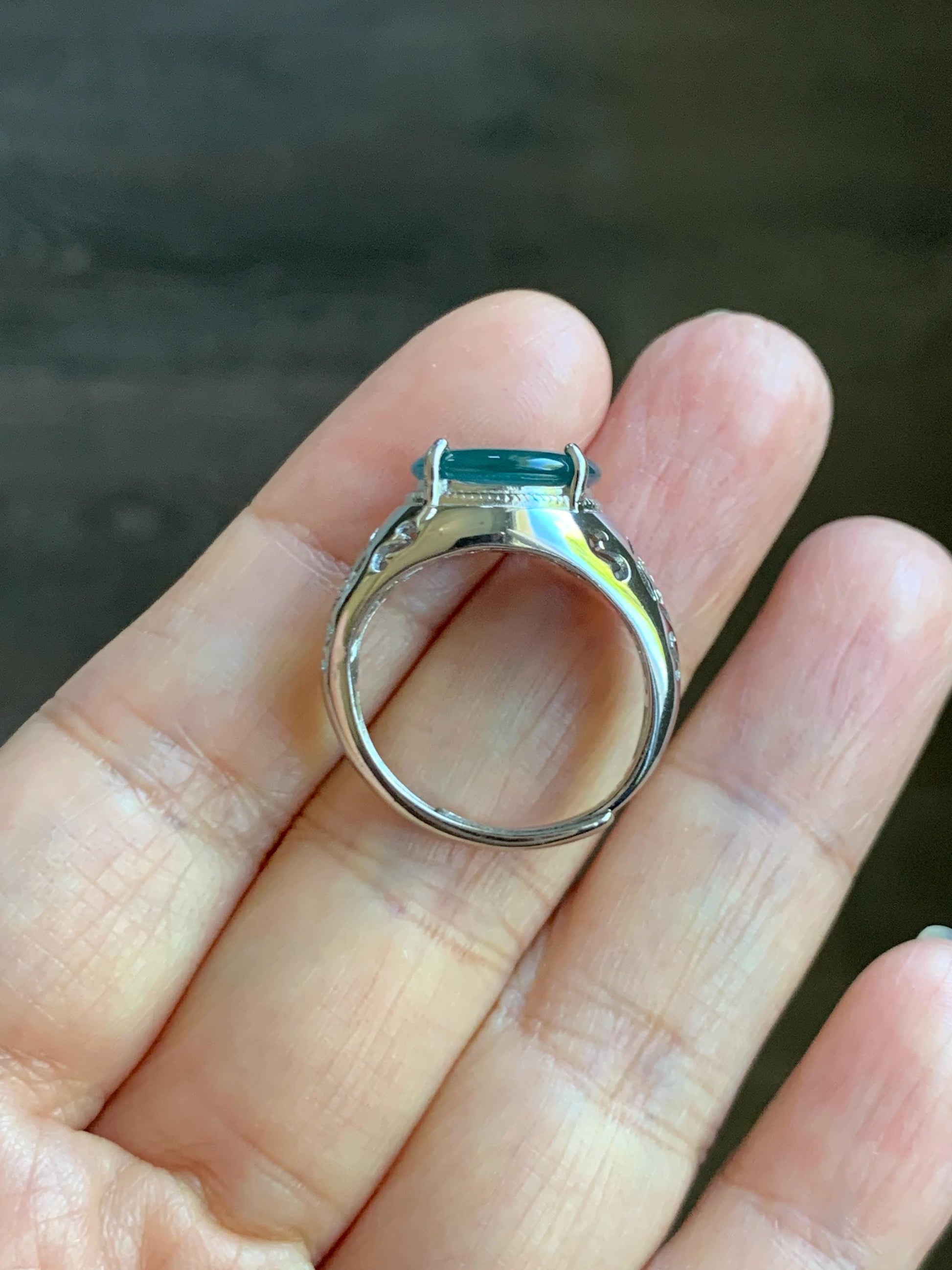 Natural Type A Guatemalan Icy Translucent Teal Blue Jade Jadeite Donut Ping An Kou Ring Sterling Silver Size Adjustable 天然冰危蓝翡翠平安扣戒指MAPK270A