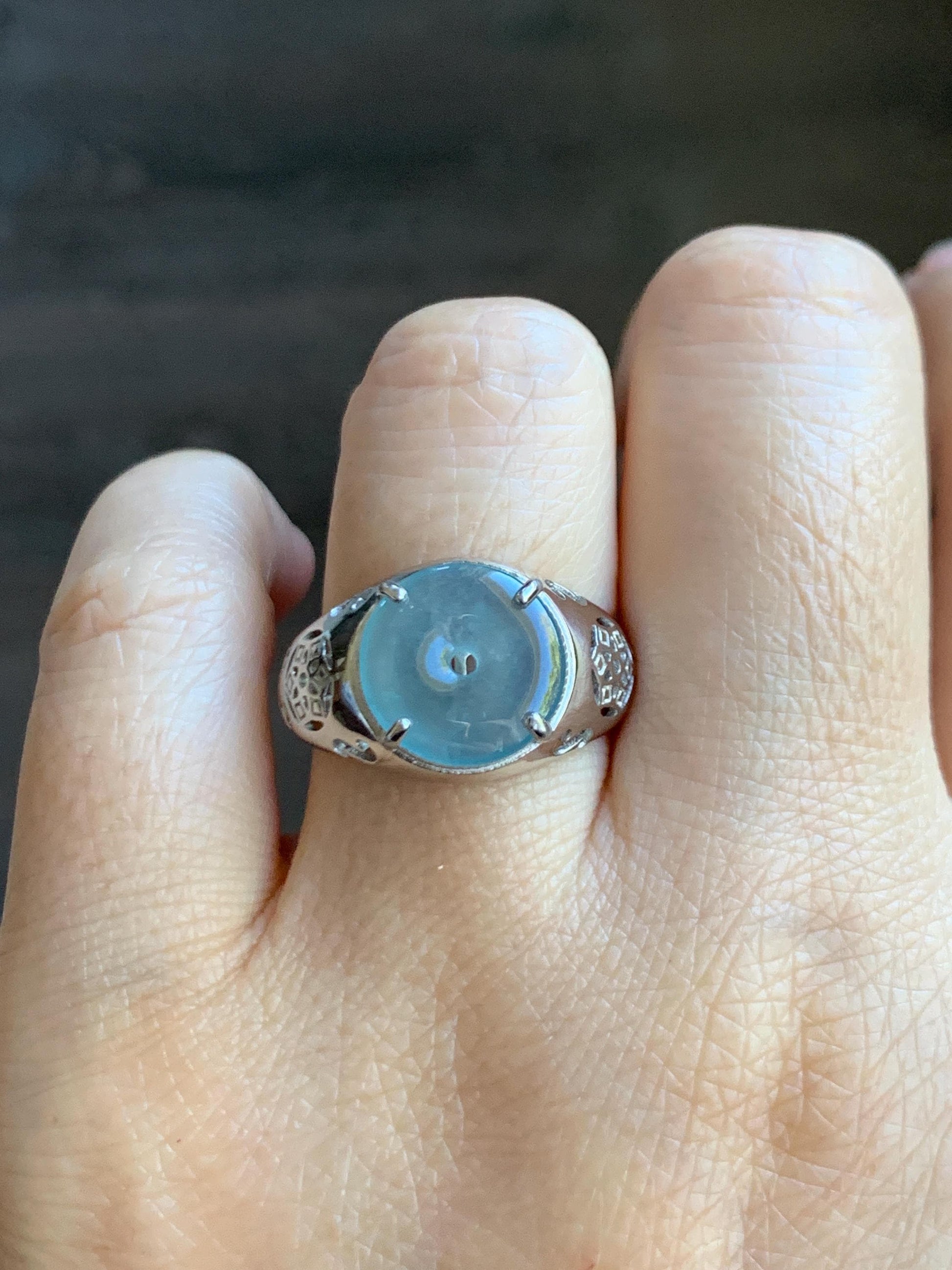 Natural Type A Guatemalan Icy Translucent Blue Jade Jadeite Donut Ping An Kou Ring Sterling Silver Size Adjustable 天然冰危蓝翡翠平安扣戒指MAPK270B