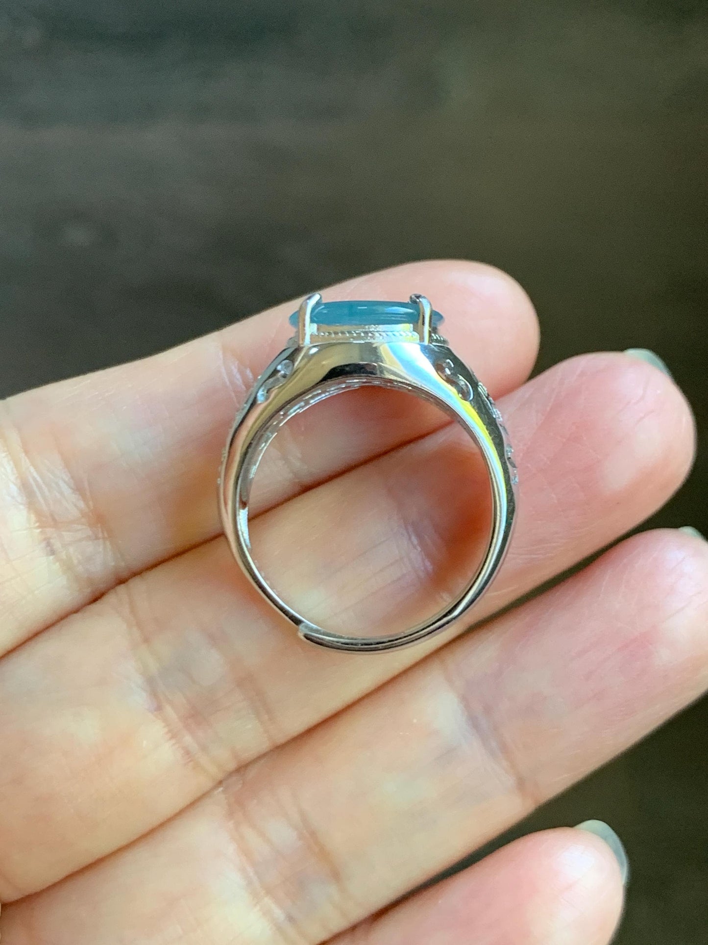 Natural Type A Guatemalan Icy Translucent Blue Jade Jadeite Donut Ping An Kou Ring Sterling Silver Size Adjustable 天然冰危蓝翡翠平安扣戒指MAPK270B