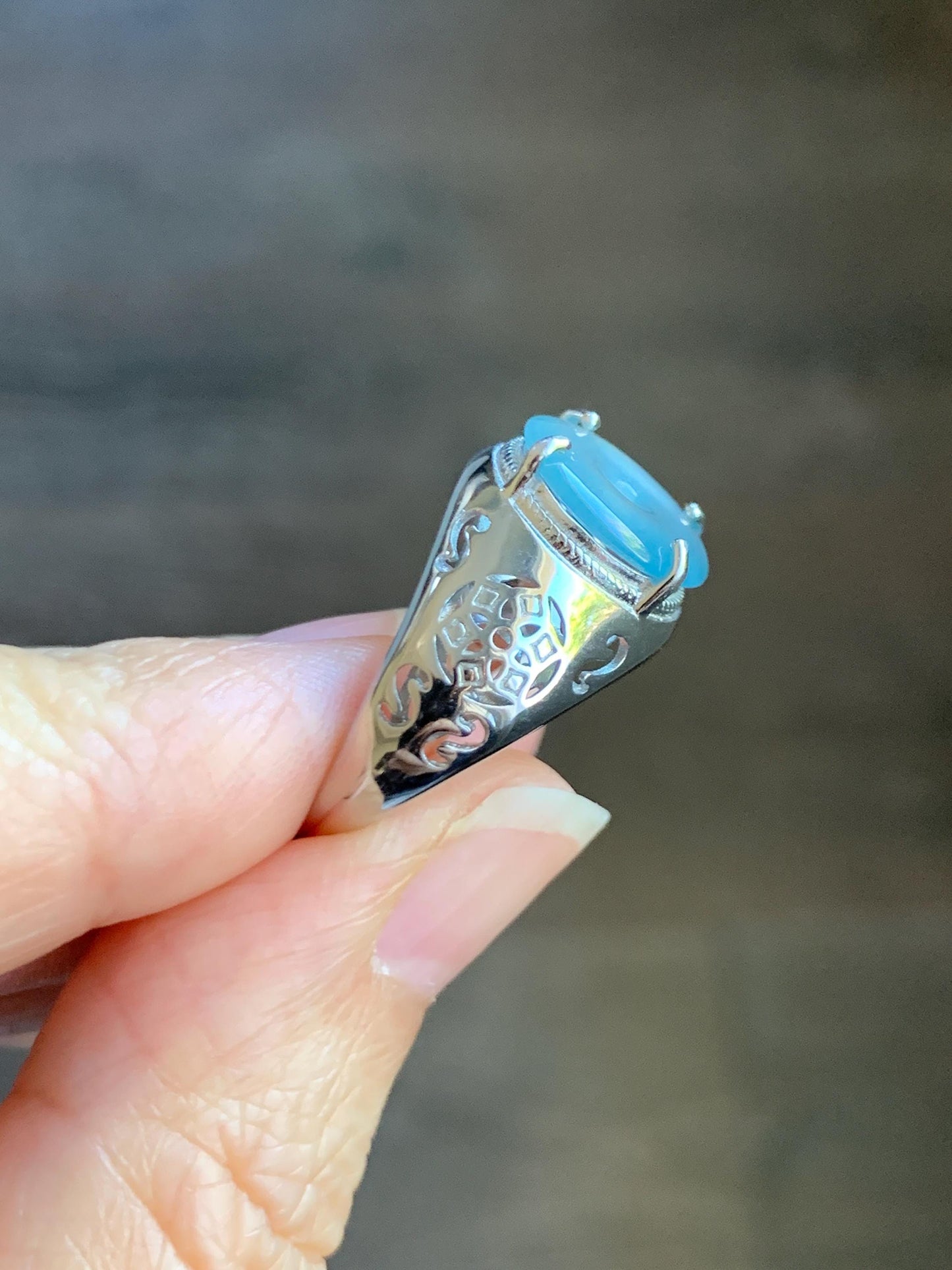 Natural Type A Guatemalan Icy Translucent Blue Jade Jadeite Donut Ping An Kou Ring Sterling Silver Size Adjustable 天然冰危蓝翡翠平安扣戒指MAPK270B