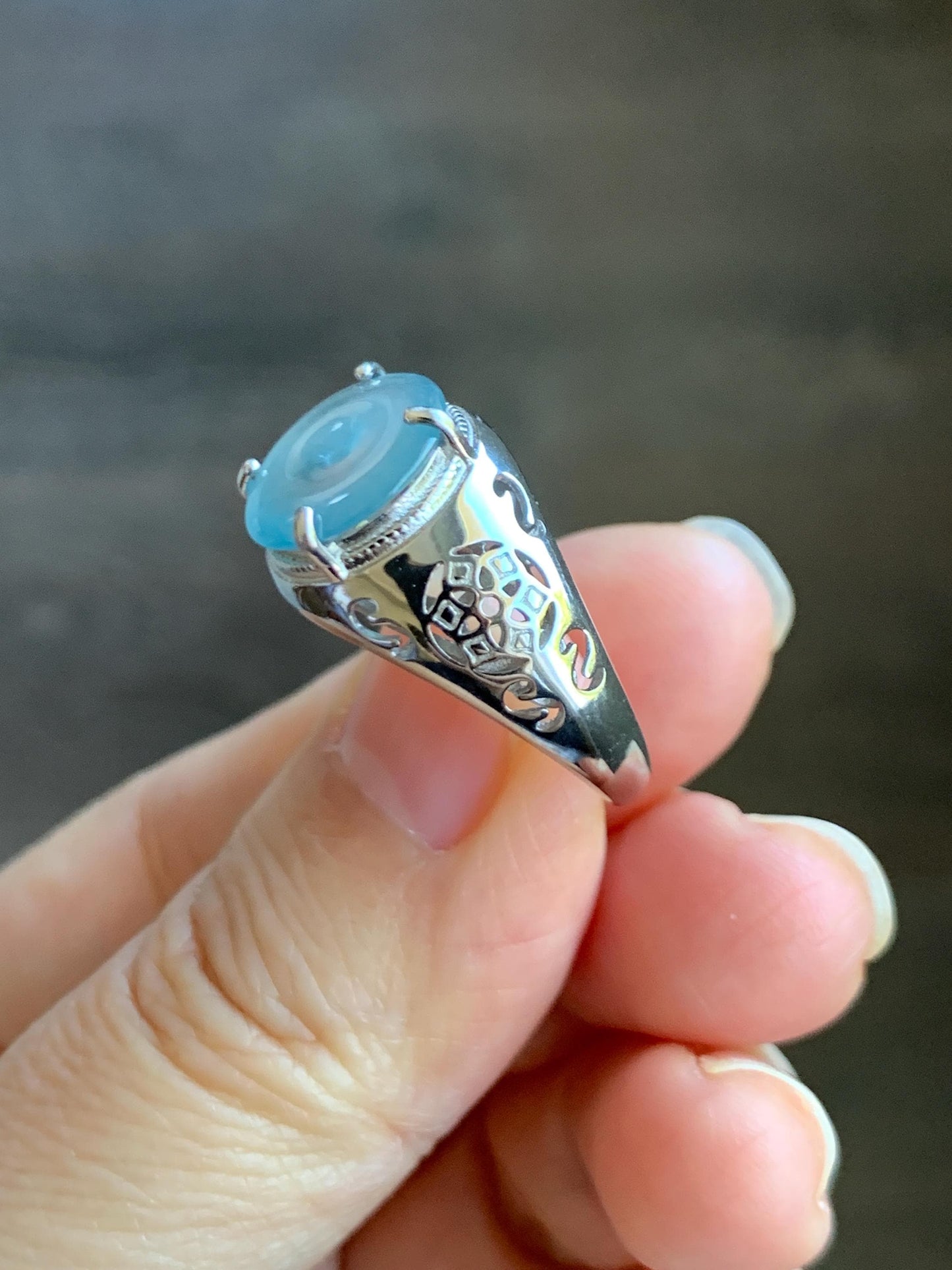 Natural Type A Guatemalan Icy Translucent Blue Jade Jadeite Donut Ping An Kou Ring Sterling Silver Size Adjustable 天然冰危蓝翡翠平安扣戒指MAPK270B