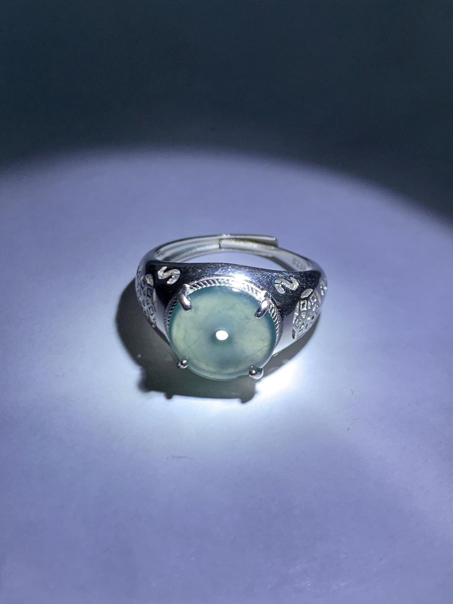 Natural Type A Guatemalan Icy Translucent Teal Blue Jade Jadeite Donut Ping An Kou Ring Sterling Silver Size Adjustable 天然冰危蓝翡翠平安扣戒指MAPK270C