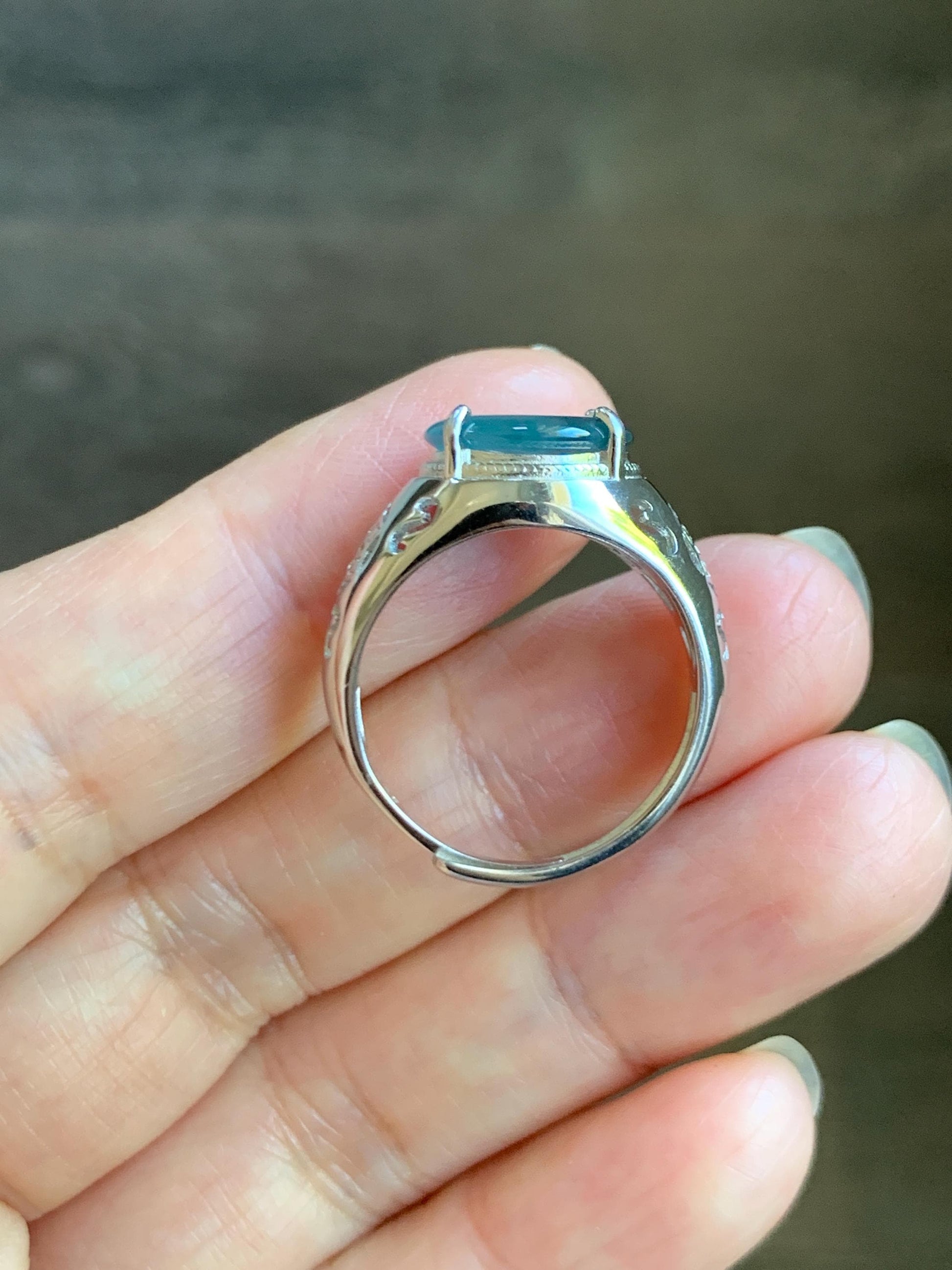 Natural Type A Guatemalan Icy Translucent Teal Blue Jade Jadeite Donut Ping An Kou Ring Sterling Silver Size Adjustable 天然冰危蓝翡翠平安扣戒指MAPK270C