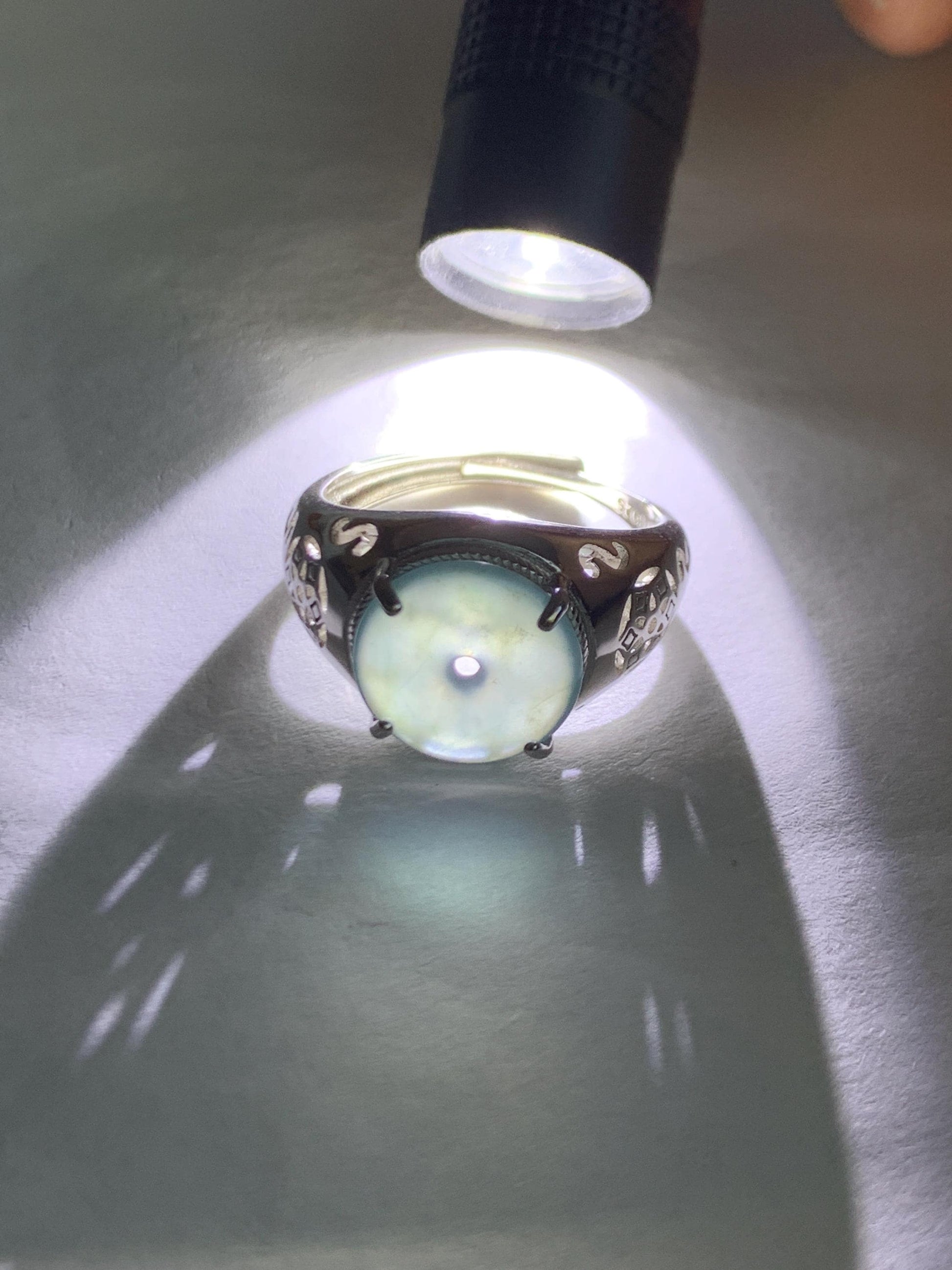 Natural Type A Guatemalan Icy Translucent Teal Blue Jade Jadeite Donut Ping An Kou Ring Sterling Silver Size Adjustable 天然冰危蓝翡翠平安扣戒指MAPK270C