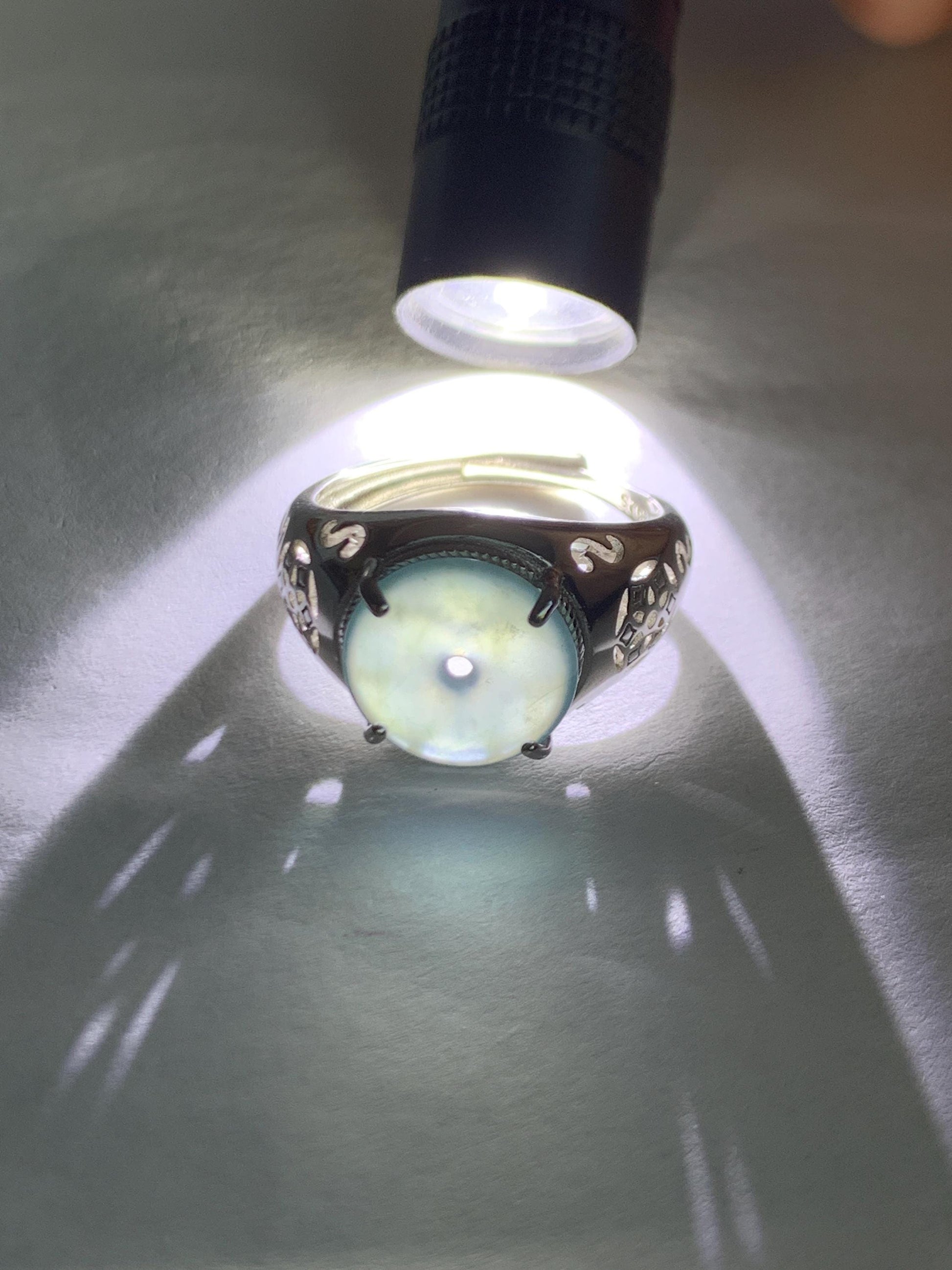 Natural Type A Guatemalan Icy Translucent Teal Blue Jade Jadeite Donut Ping An Kou Ring Sterling Silver Size Adjustable 天然冰危蓝翡翠平安扣戒指MAPK270C