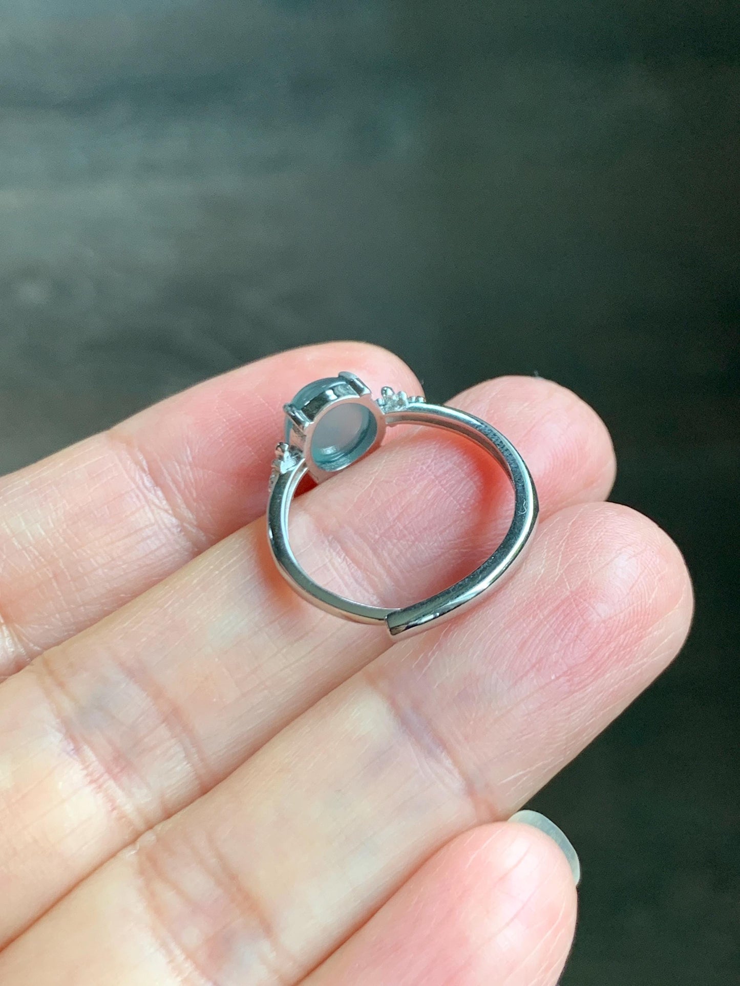 Natural Grade A Guatemalan Icy Highly Translucent Teal Jade Jadeite Solitaire Ring Sterling Silver Size Adjustable 天然冰危蓝绿翡翠银镶戒指 WLL68